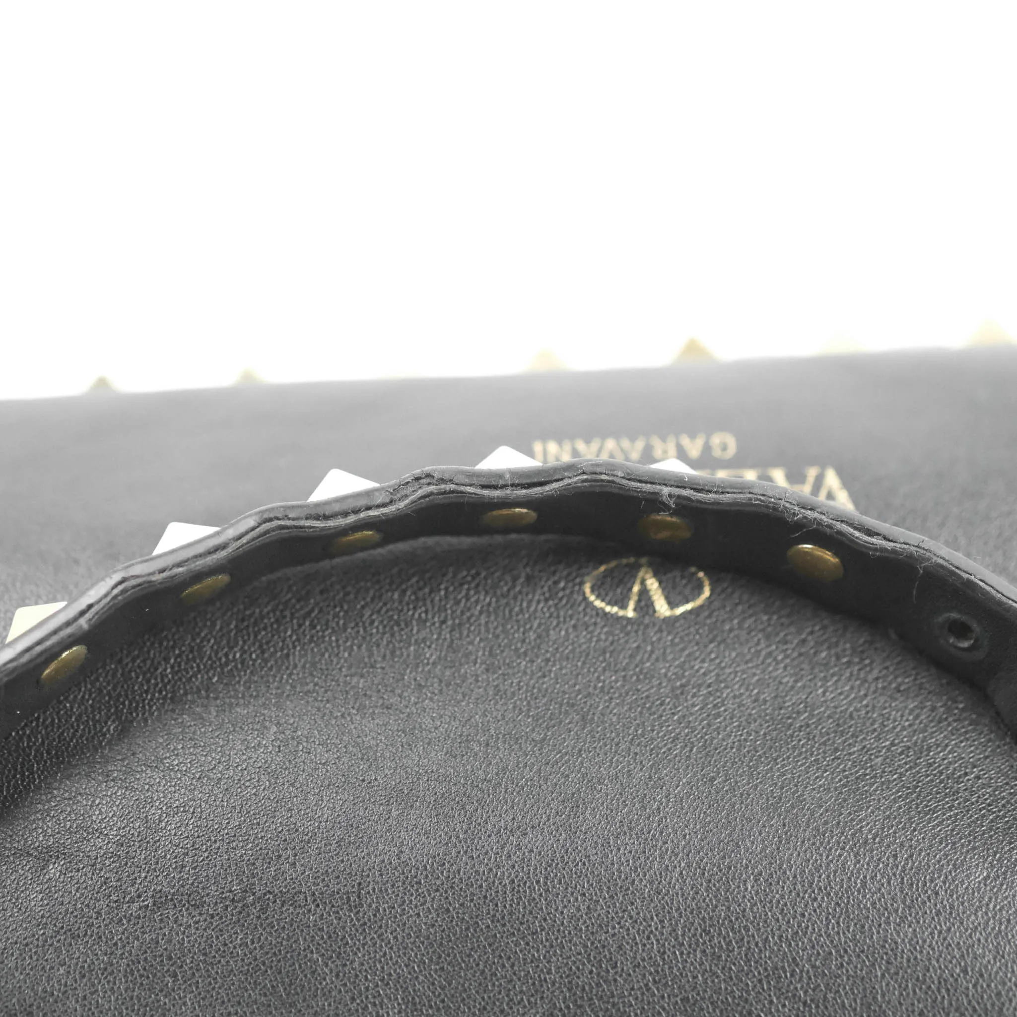 Valentino Garavani Small Trapeze Rockstud Black Grained Calfskin Gold Hardware