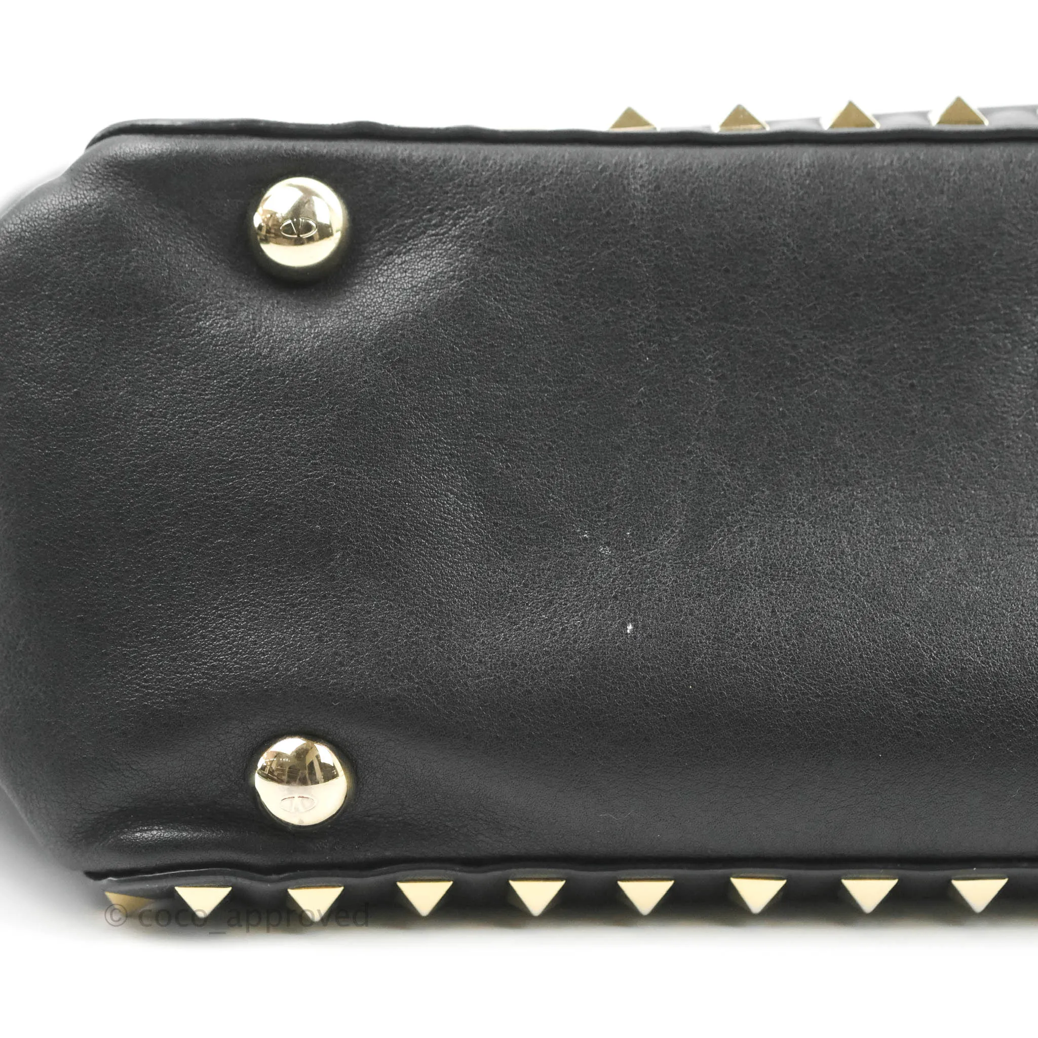 Valentino Garavani Small Trapeze Rockstud Black Grained Calfskin Gold Hardware