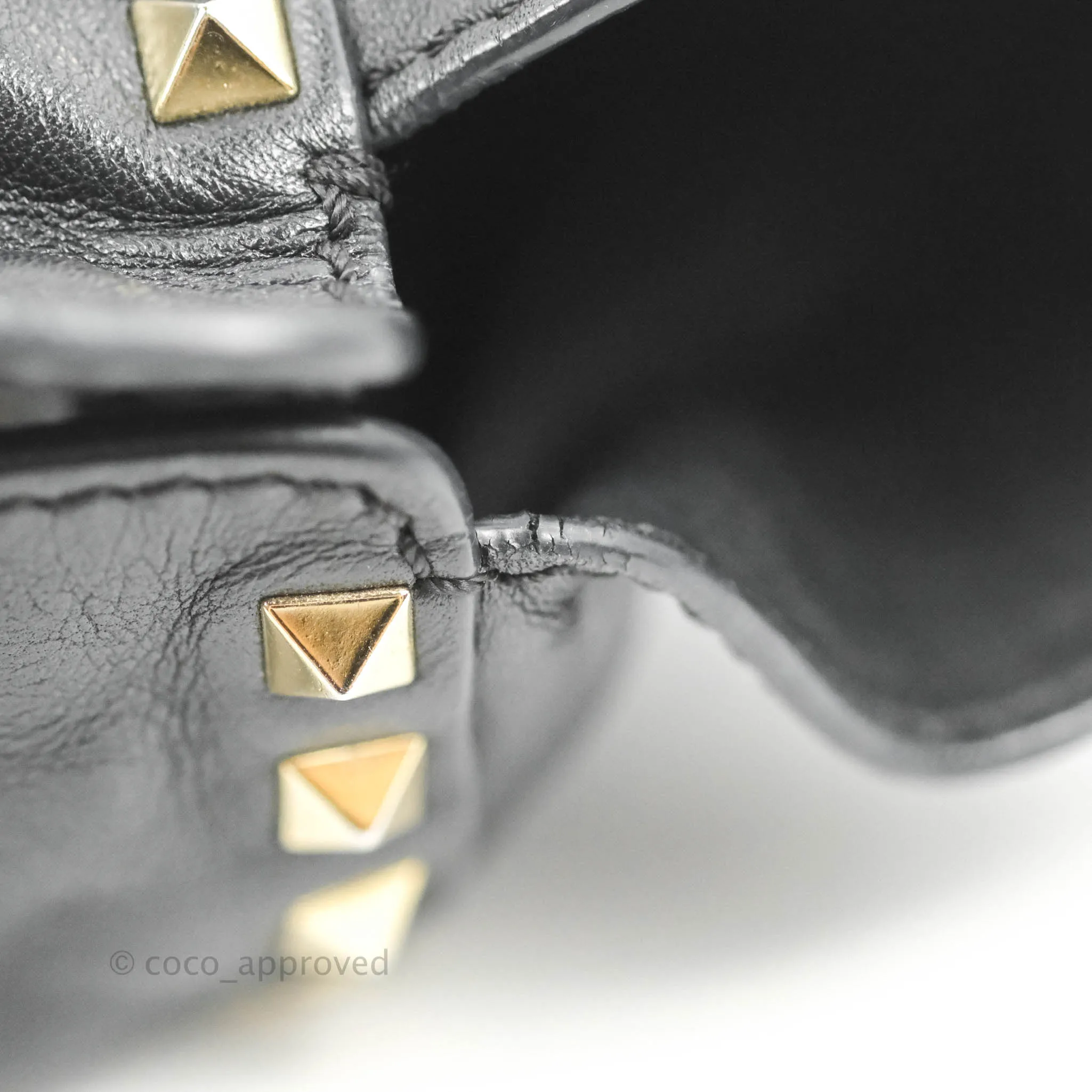 Valentino Garavani Small Trapeze Rockstud Black Grained Calfskin Gold Hardware