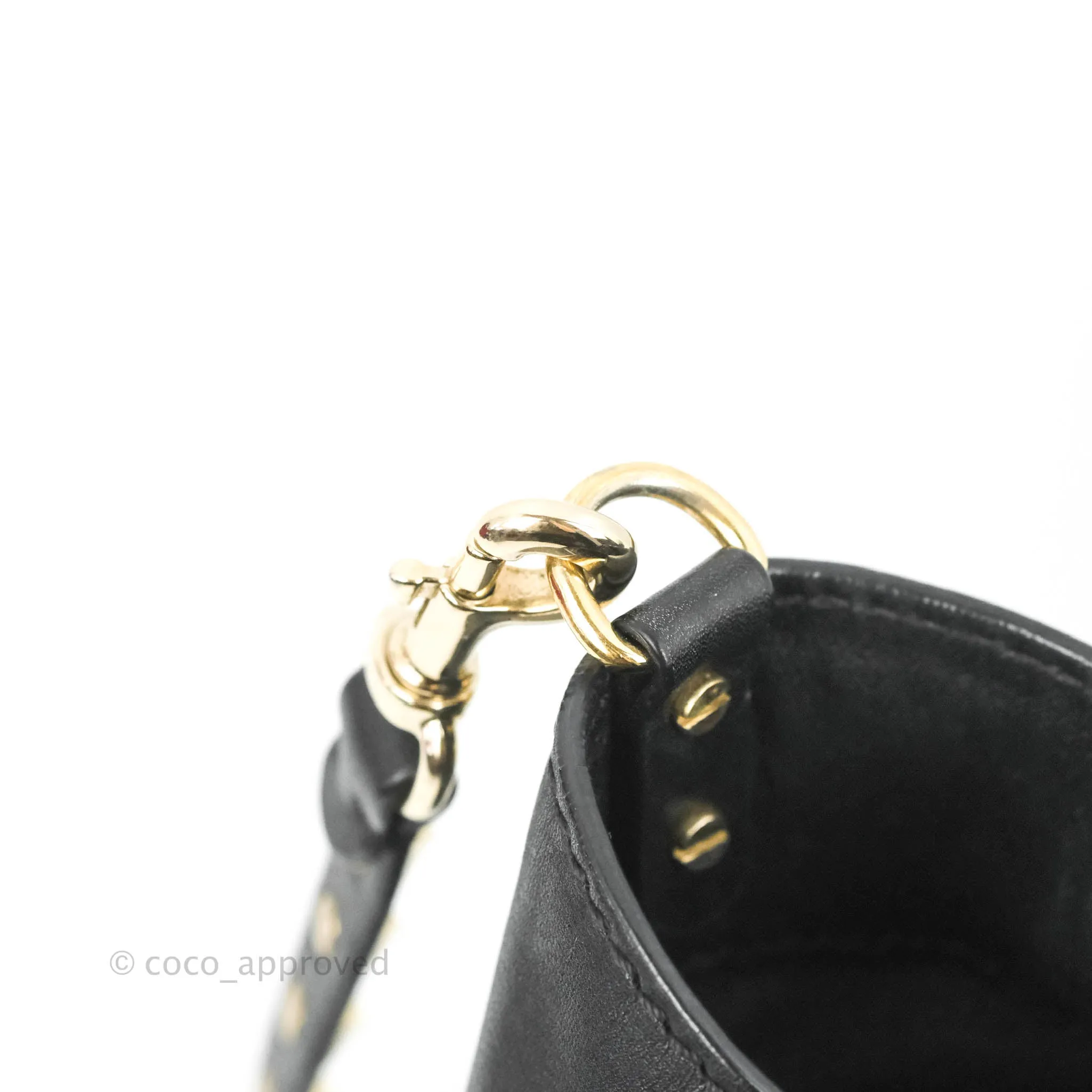 Valentino Garavani Small Trapeze Rockstud Black Grained Calfskin Gold Hardware
