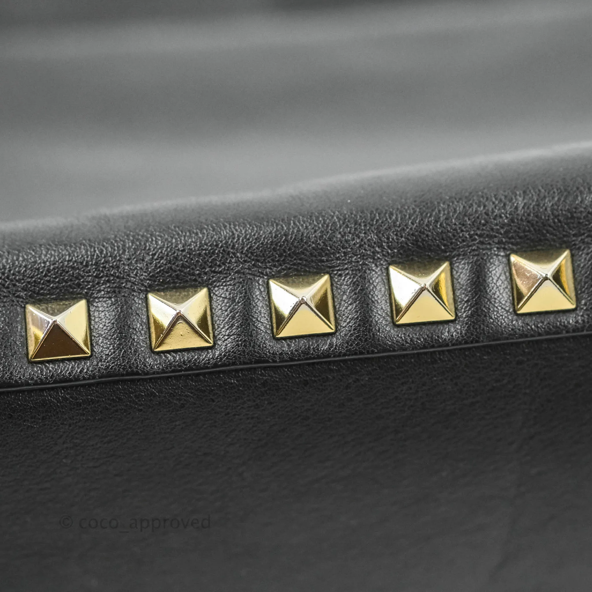 Valentino Garavani Small Trapeze Rockstud Black Grained Calfskin Gold Hardware