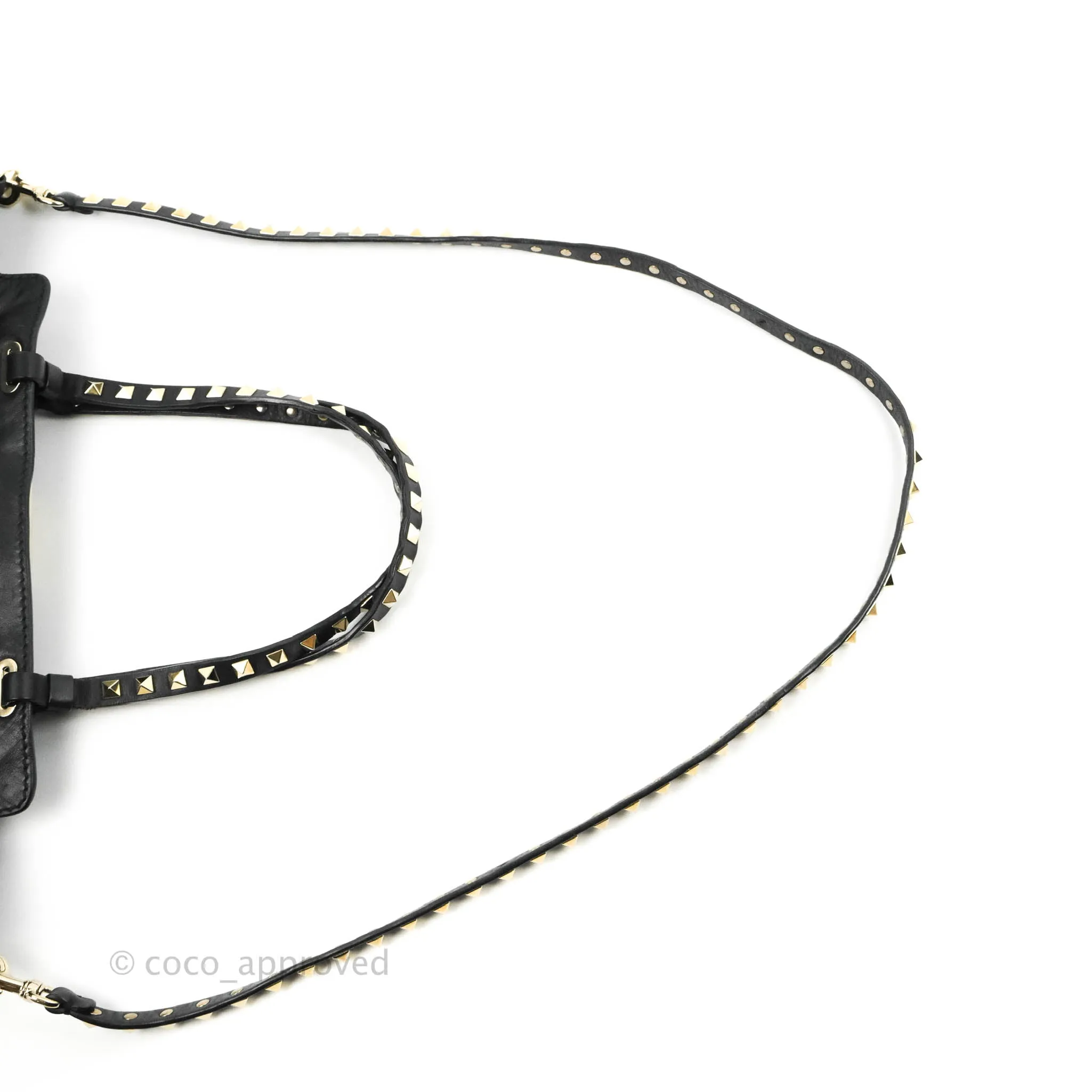 Valentino Garavani Small Trapeze Rockstud Black Grained Calfskin Gold Hardware