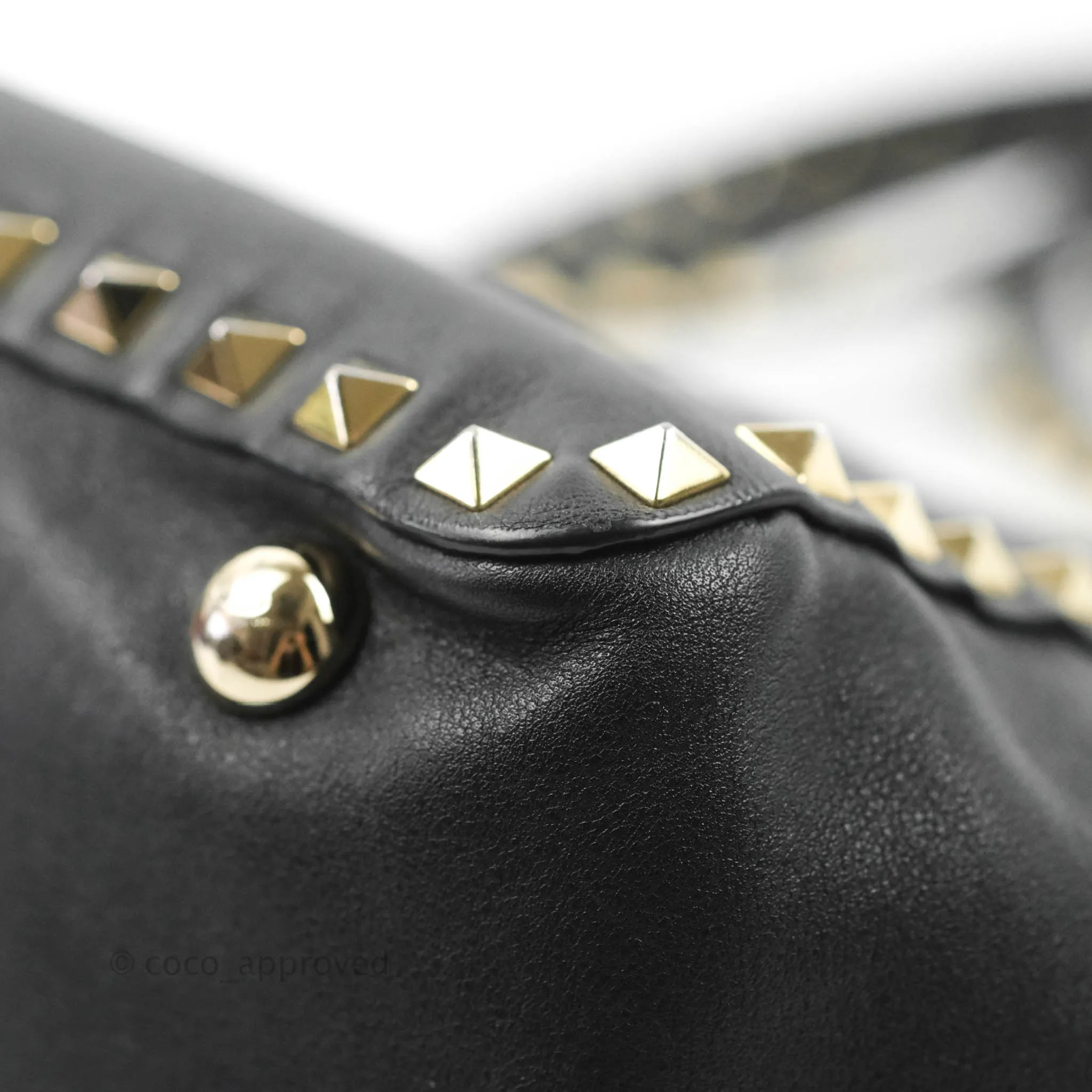 Valentino Garavani Small Trapeze Rockstud Black Grained Calfskin Gold Hardware