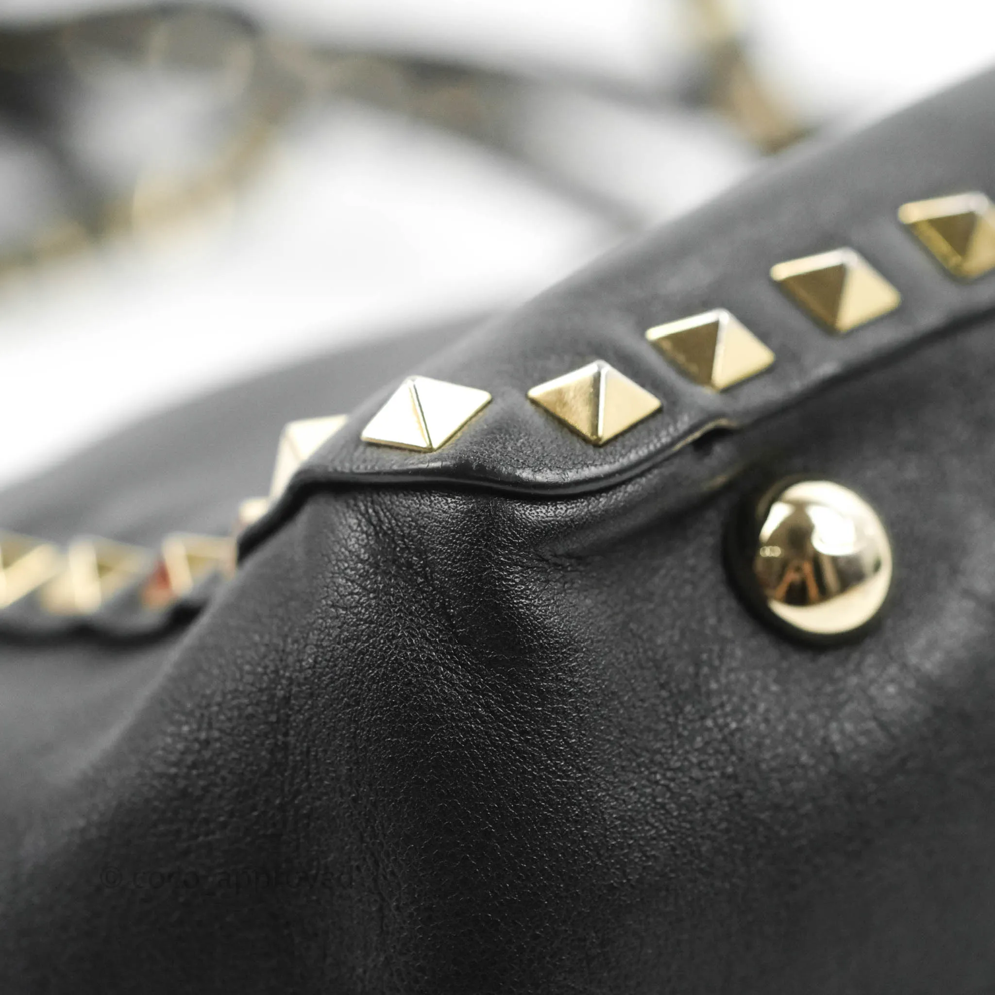 Valentino Garavani Small Trapeze Rockstud Black Grained Calfskin Gold Hardware