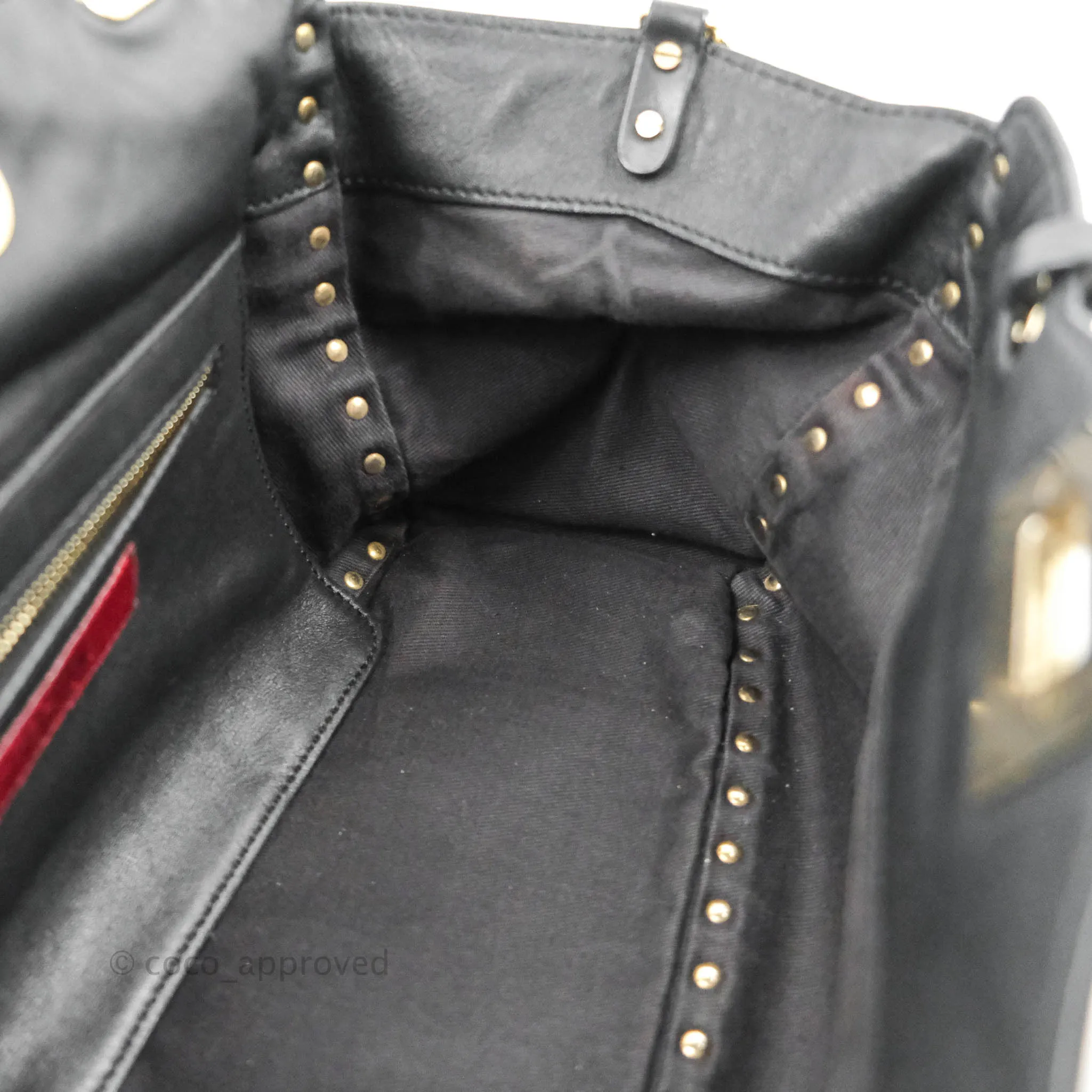 Valentino Garavani Small Trapeze Rockstud Black Grained Calfskin Gold Hardware