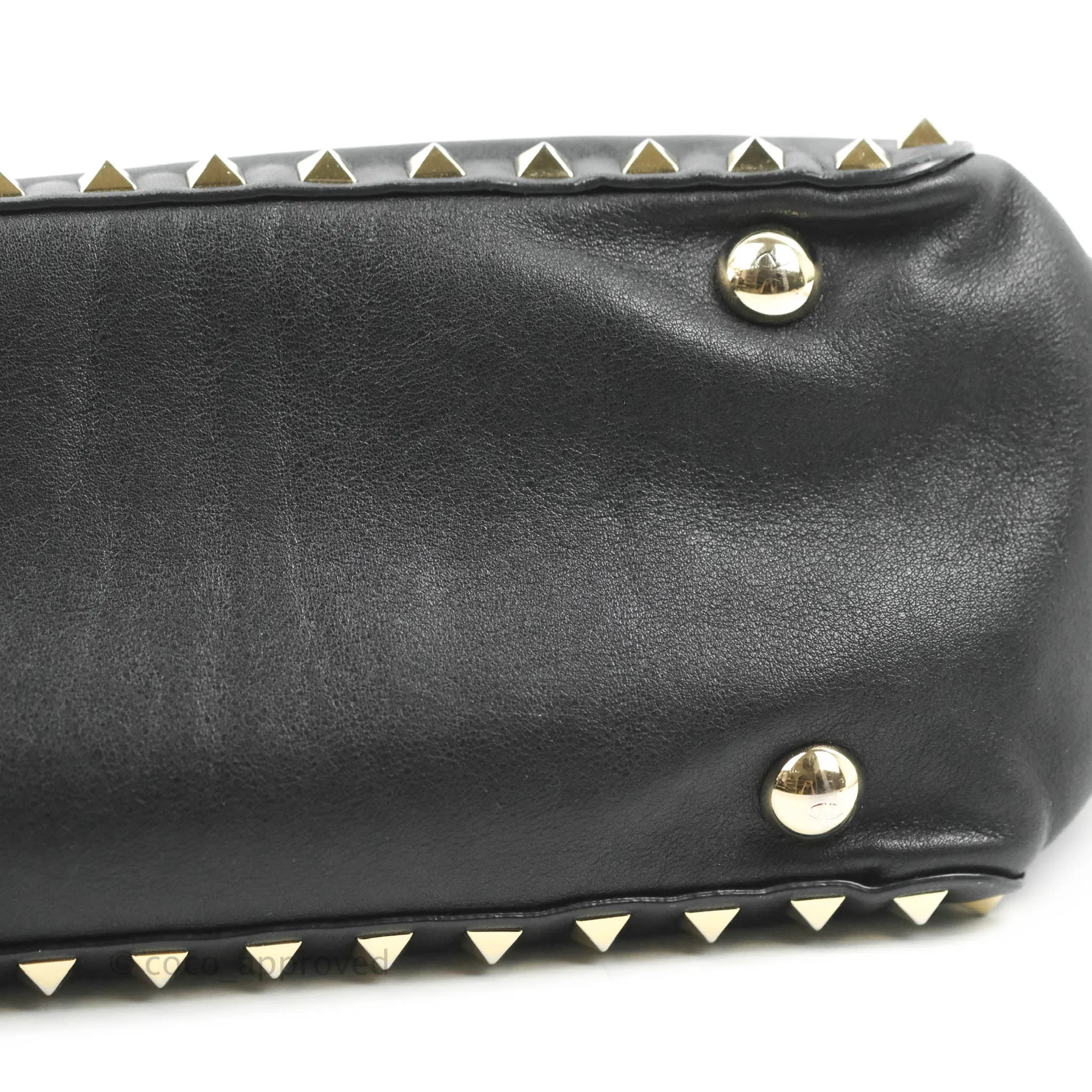 Valentino Garavani Small Trapeze Rockstud Black Grained Calfskin Gold Hardware
