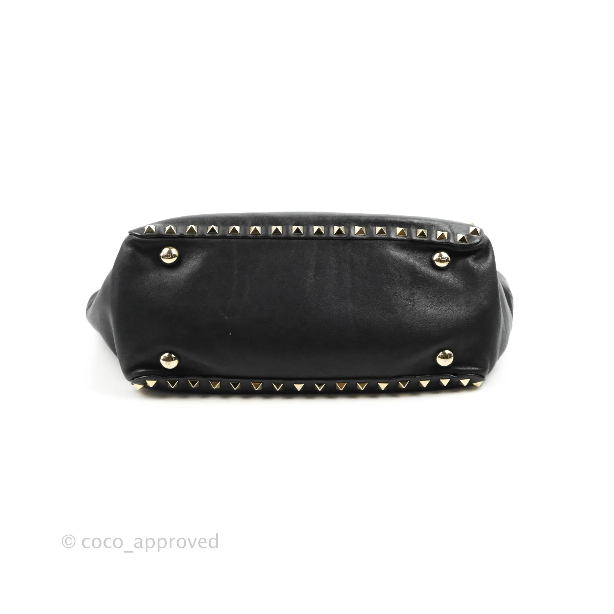 Valentino Garavani Small Trapeze Rockstud Black Grained Calfskin Gold Hardware