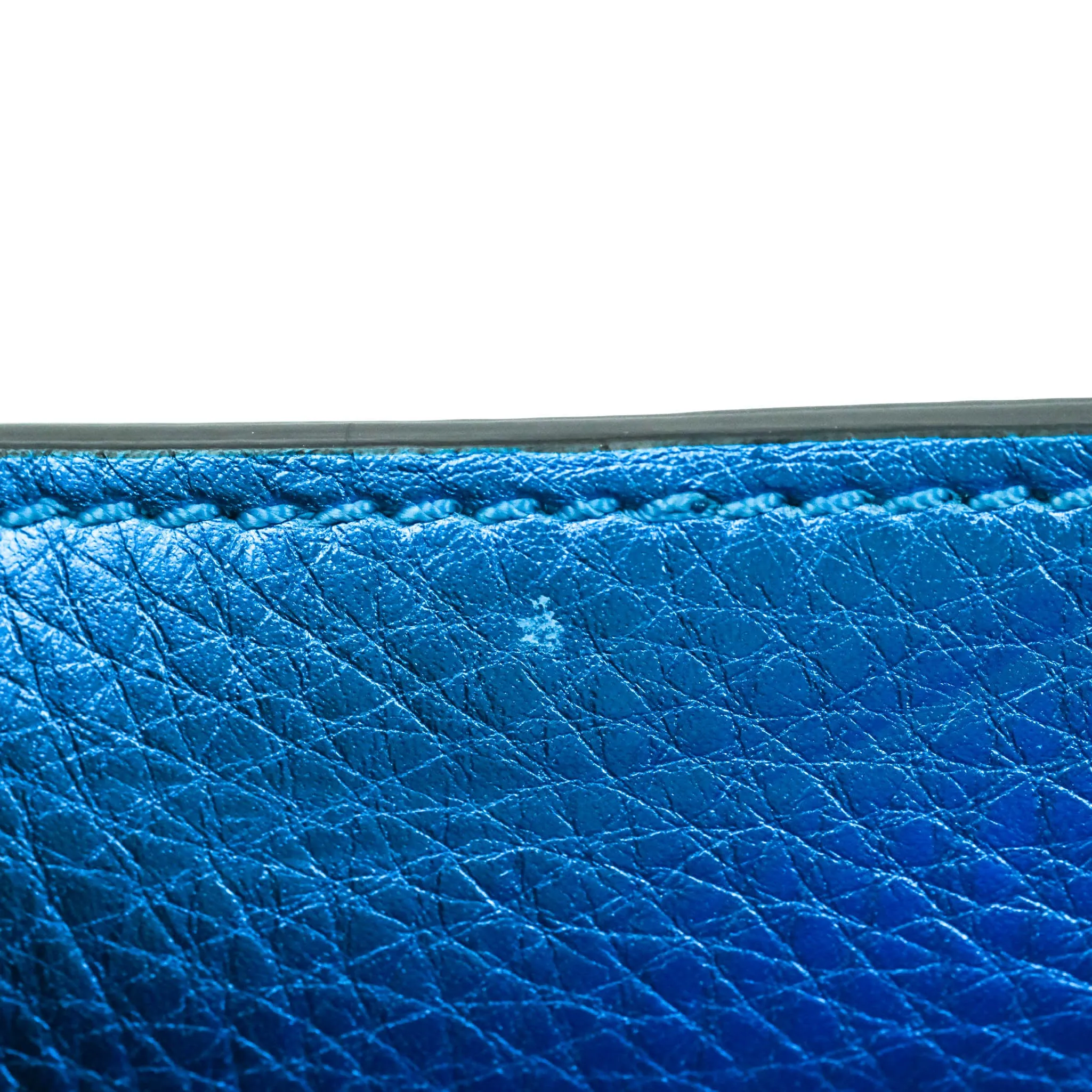 Valentino Garavani Small Trapeze Rockstud Metallic Blue Grained Calfskin Gold Hardware