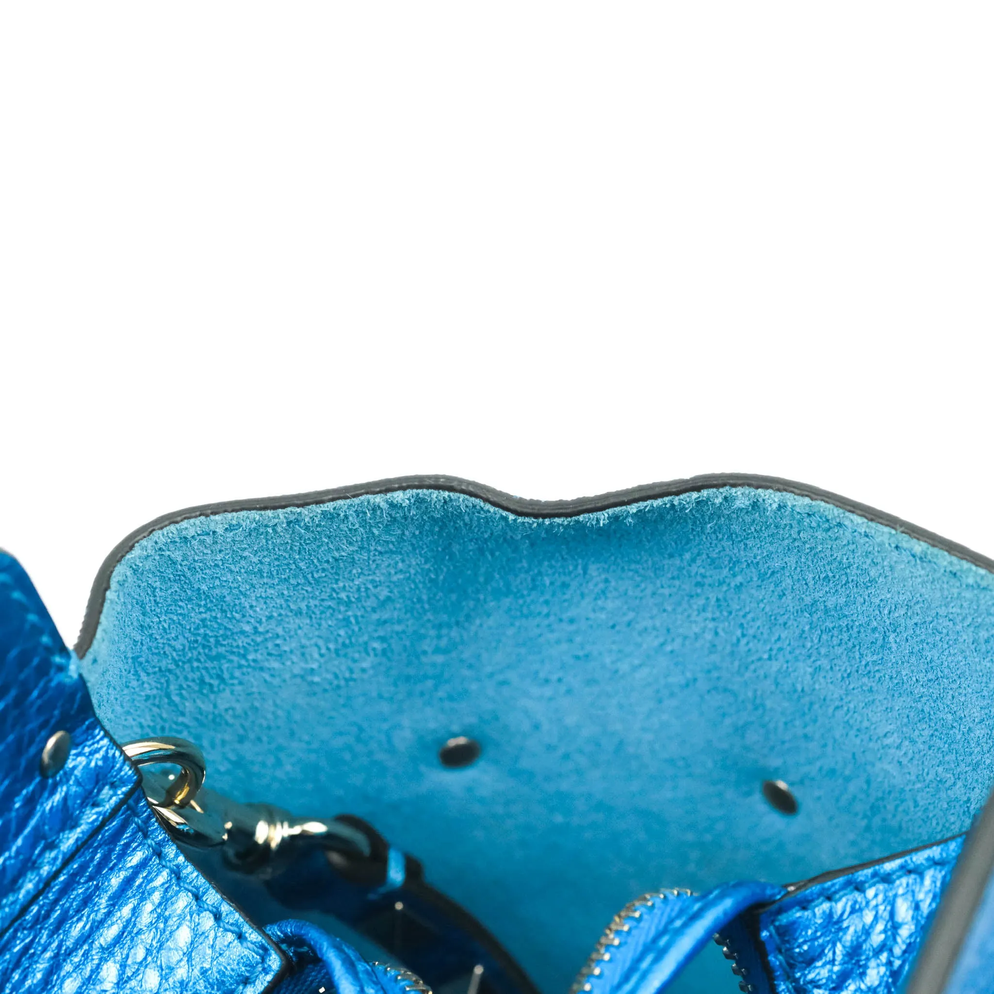Valentino Garavani Small Trapeze Rockstud Metallic Blue Grained Calfskin Gold Hardware