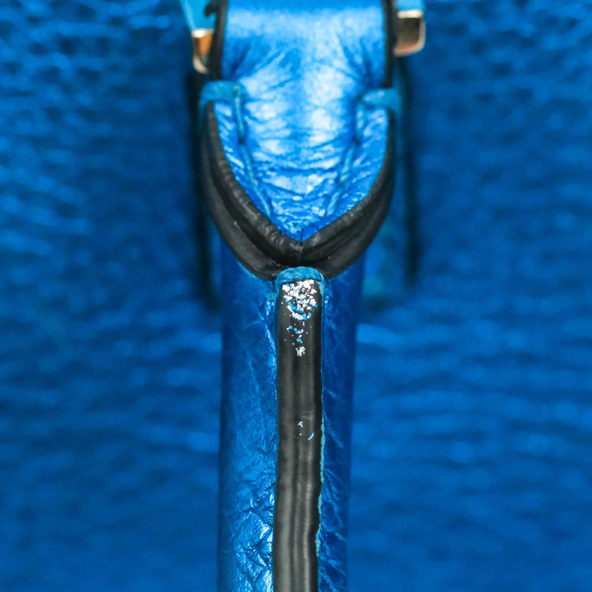 Valentino Garavani Small Trapeze Rockstud Metallic Blue Grained Calfskin Gold Hardware