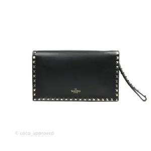Valentino Nappa Rockstud Wristlet Clutch Black