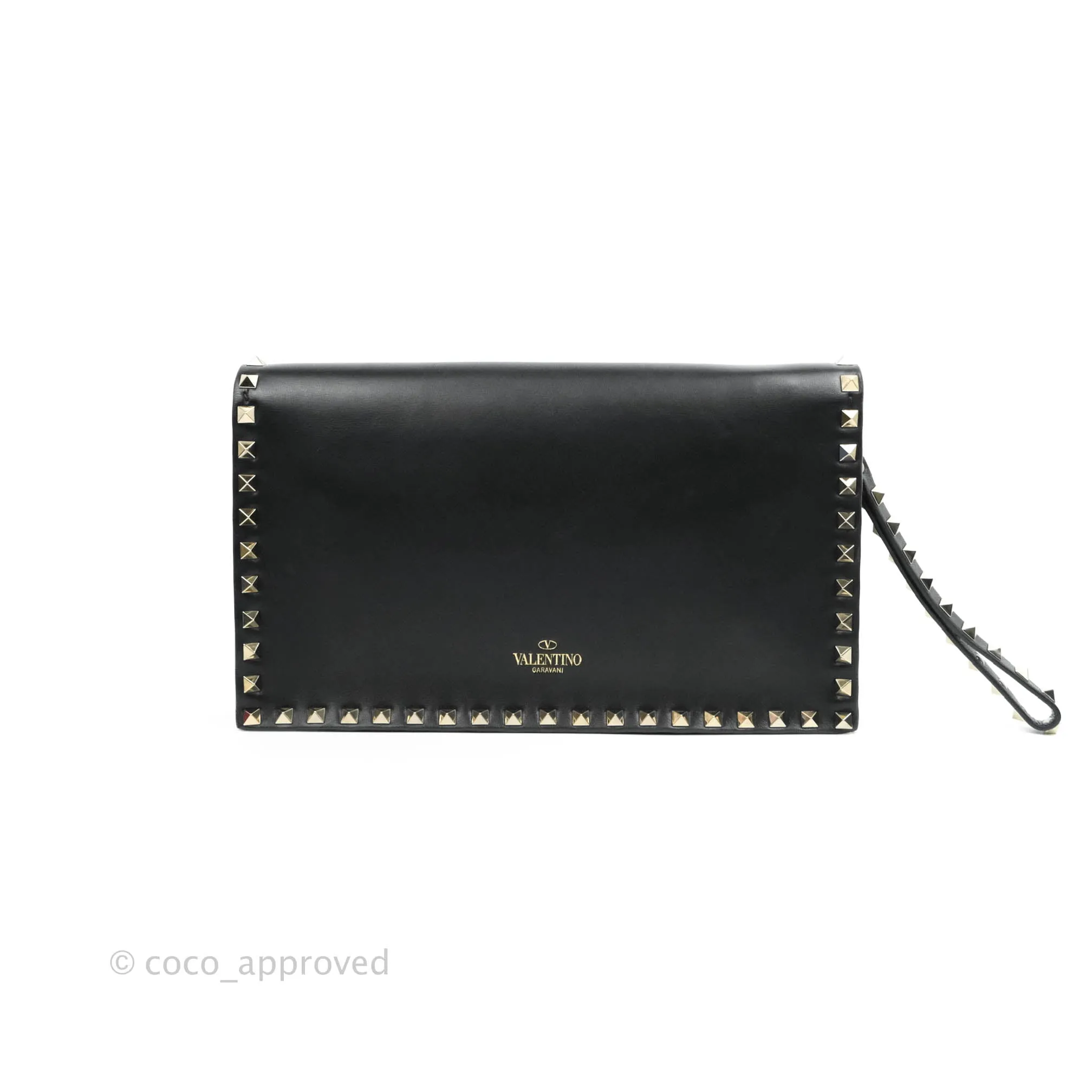 Valentino Nappa Rockstud Wristlet Clutch Black