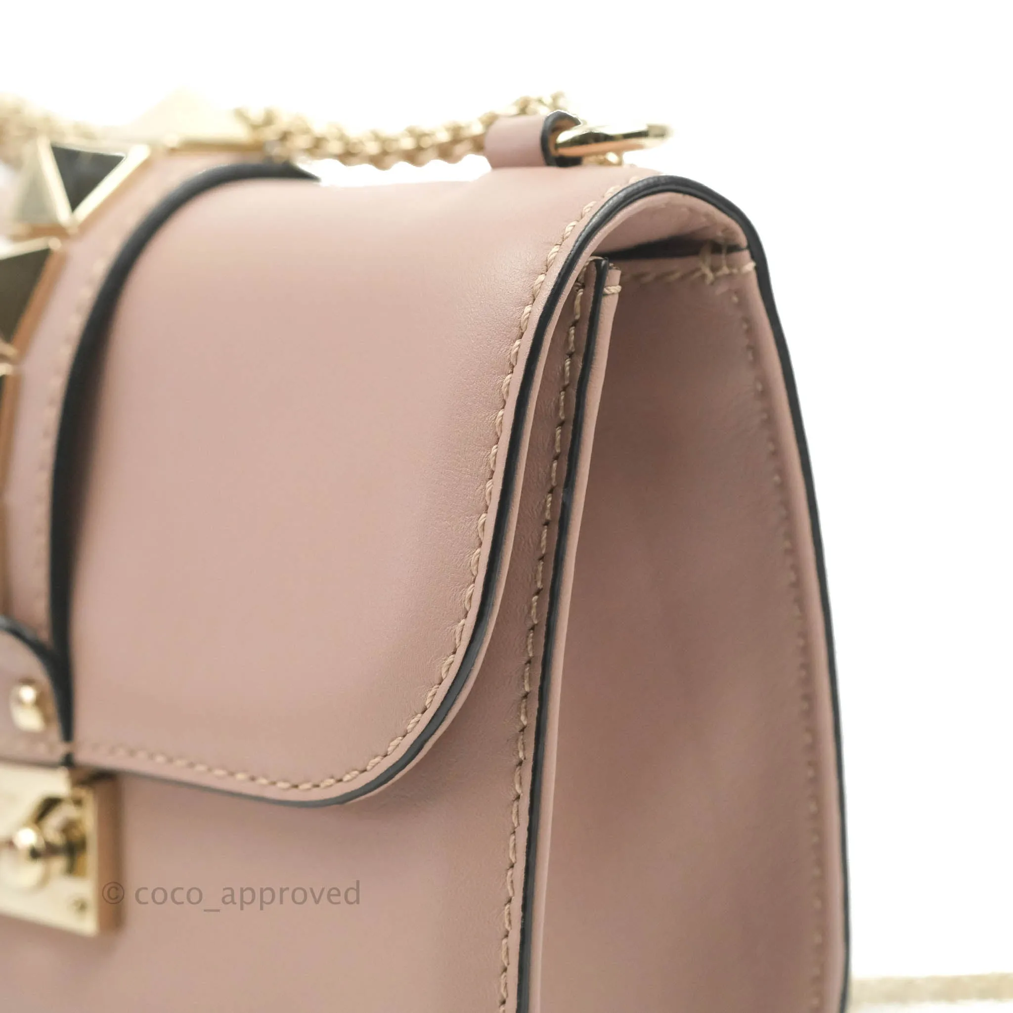 Valentino Small Vitello Glam Lock Rockstud Flap Poudre