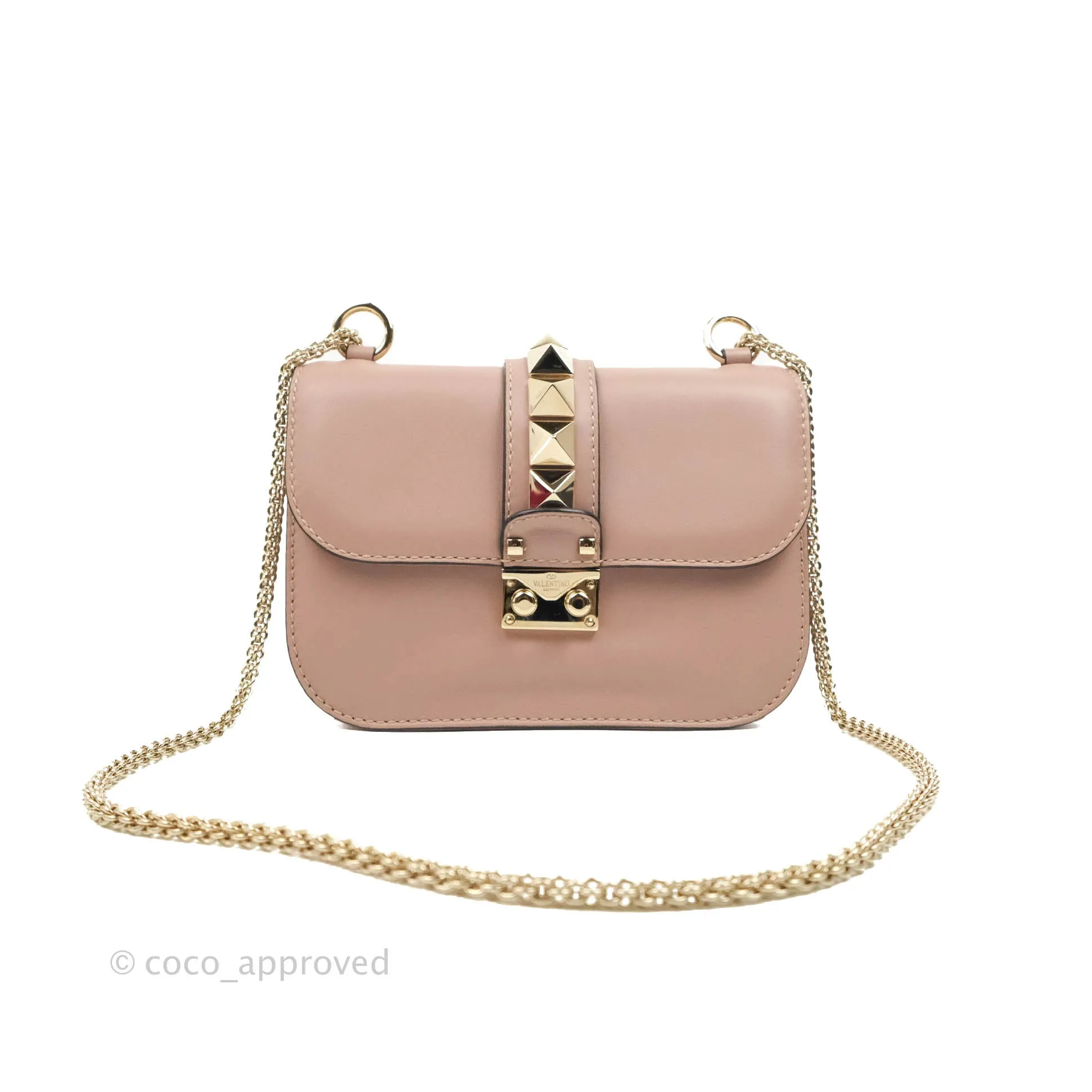 Valentino Small Vitello Glam Lock Rockstud Flap Poudre