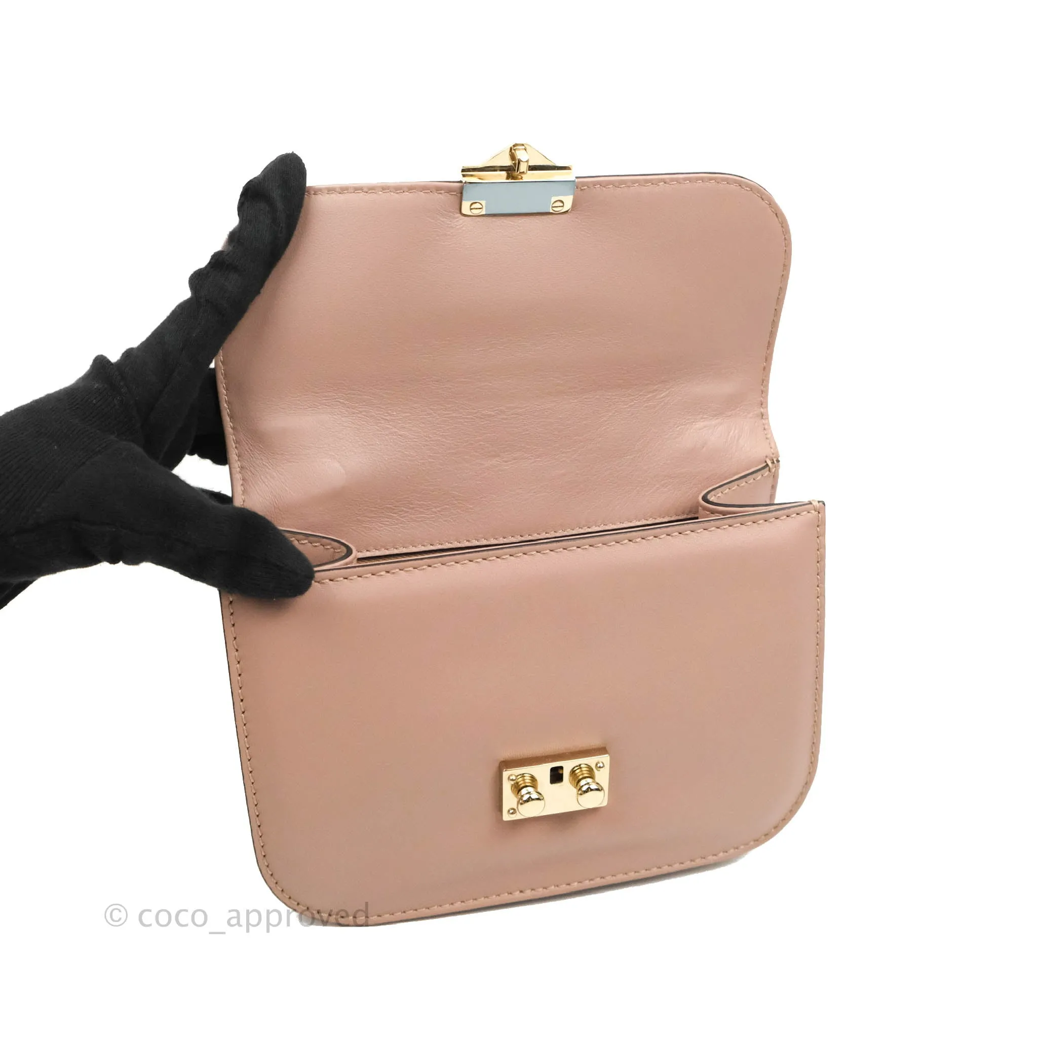 Valentino Small Vitello Glam Lock Rockstud Flap Poudre