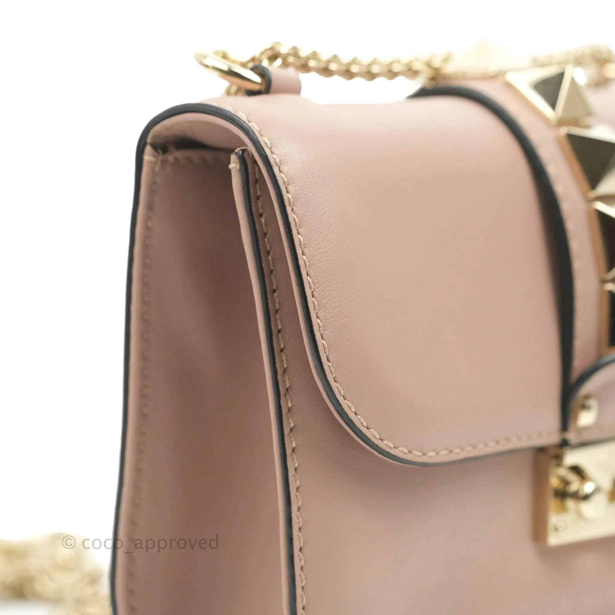 Valentino Small Vitello Glam Lock Rockstud Flap Poudre