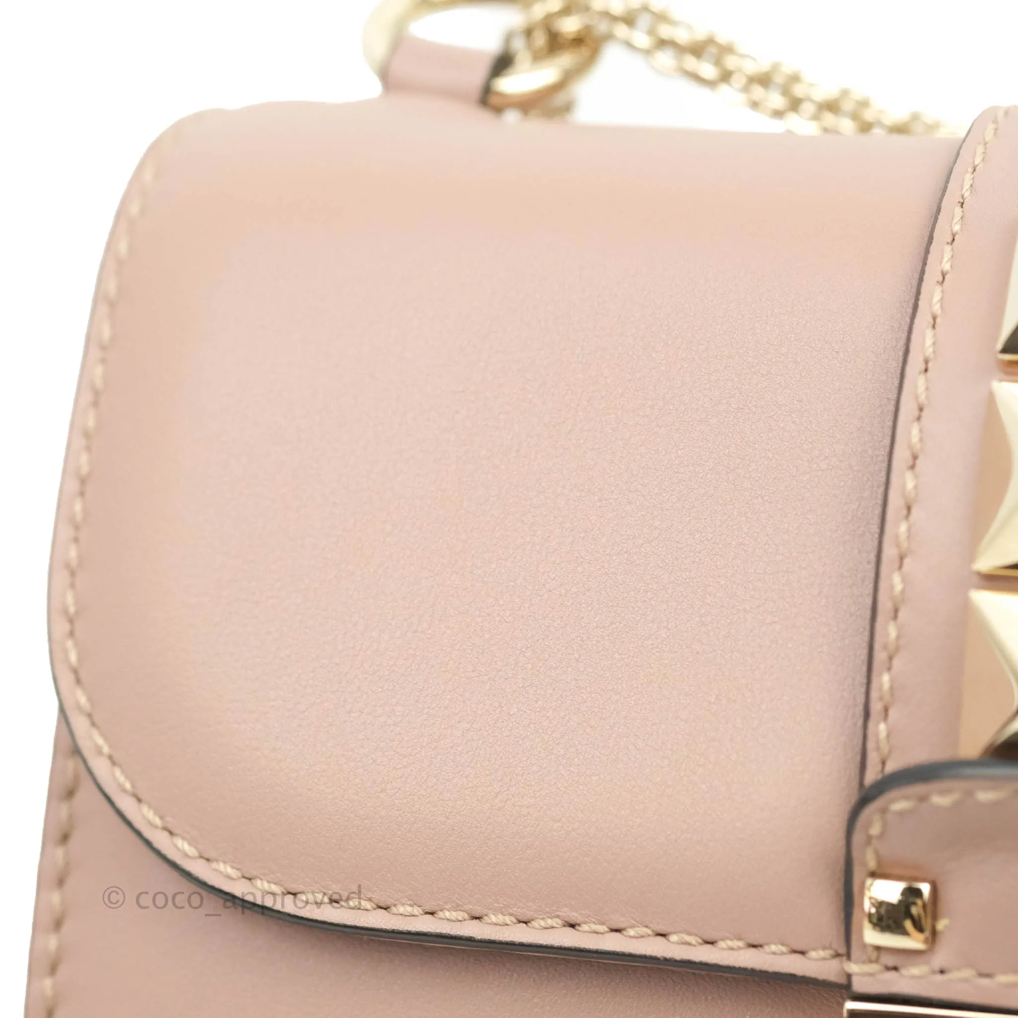 Valentino Small Vitello Glam Lock Rockstud Flap Poudre
