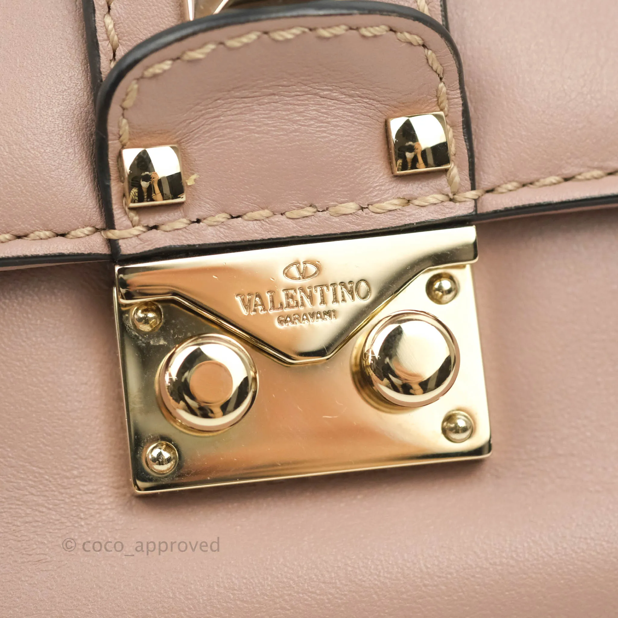 Valentino Small Vitello Glam Lock Rockstud Flap Poudre