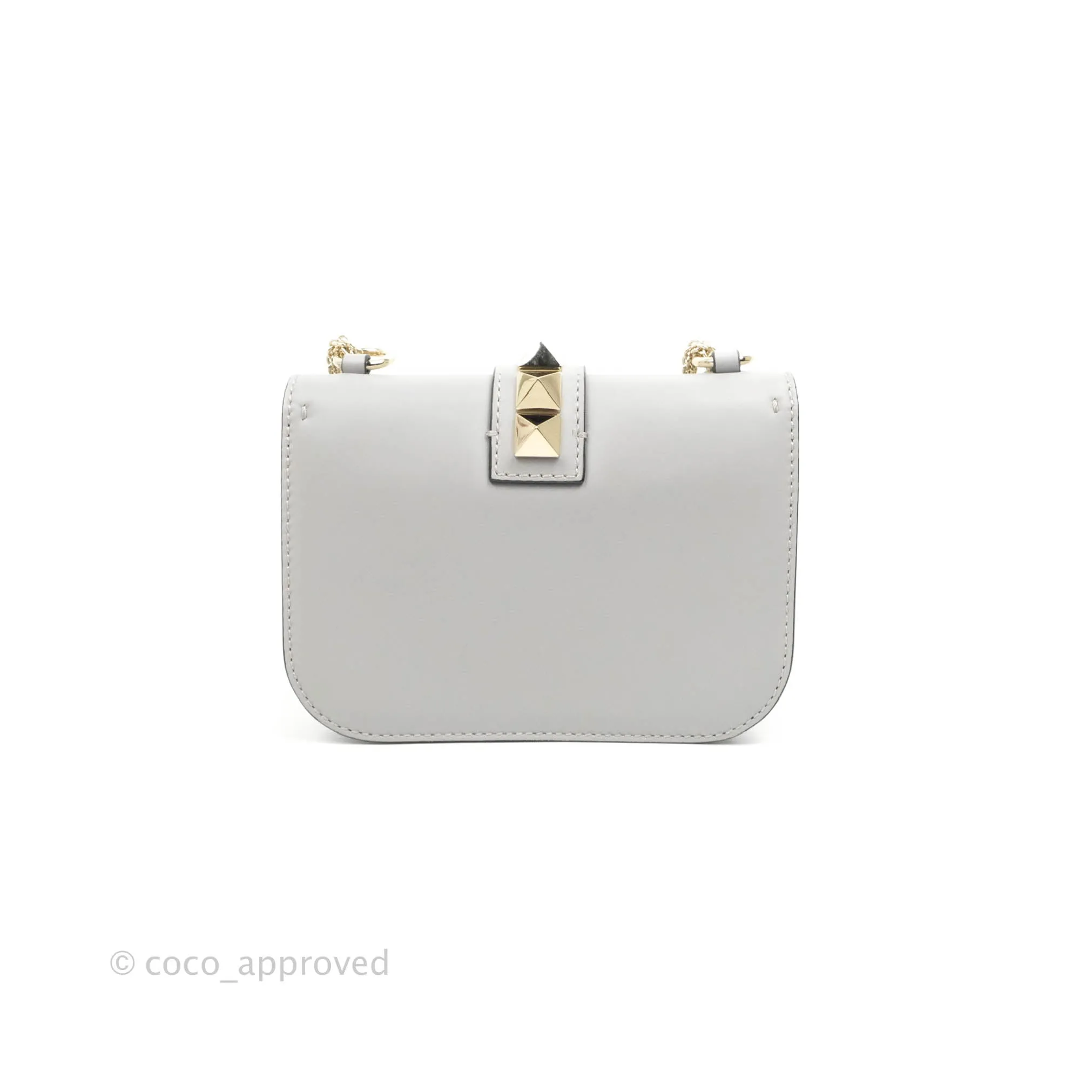 Valentino Vitello Small Glam Lock Rockstud Flap Grey