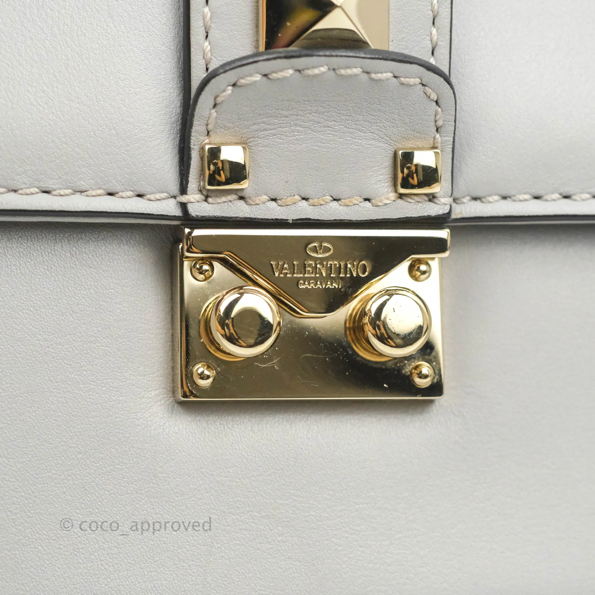 Valentino Vitello Small Glam Lock Rockstud Flap Grey
