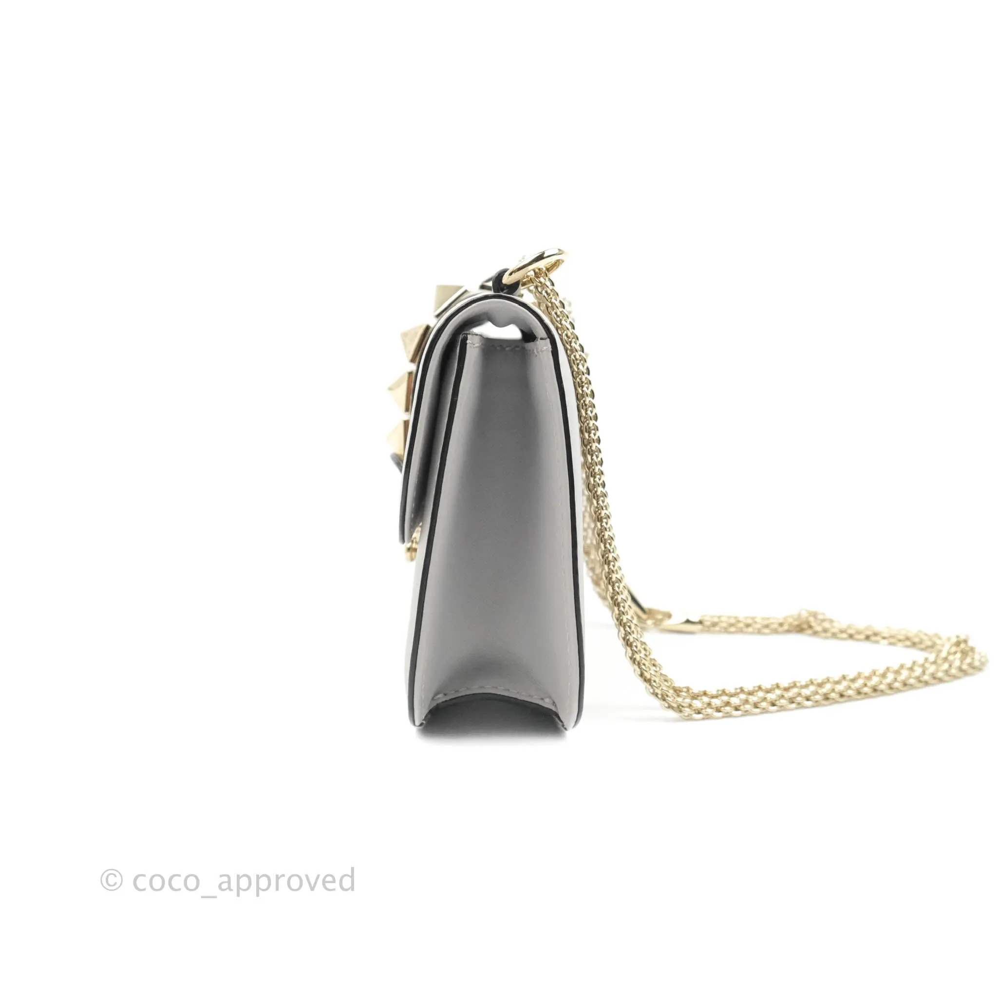 Valentino Vitello Small Glam Lock Rockstud Flap Grey