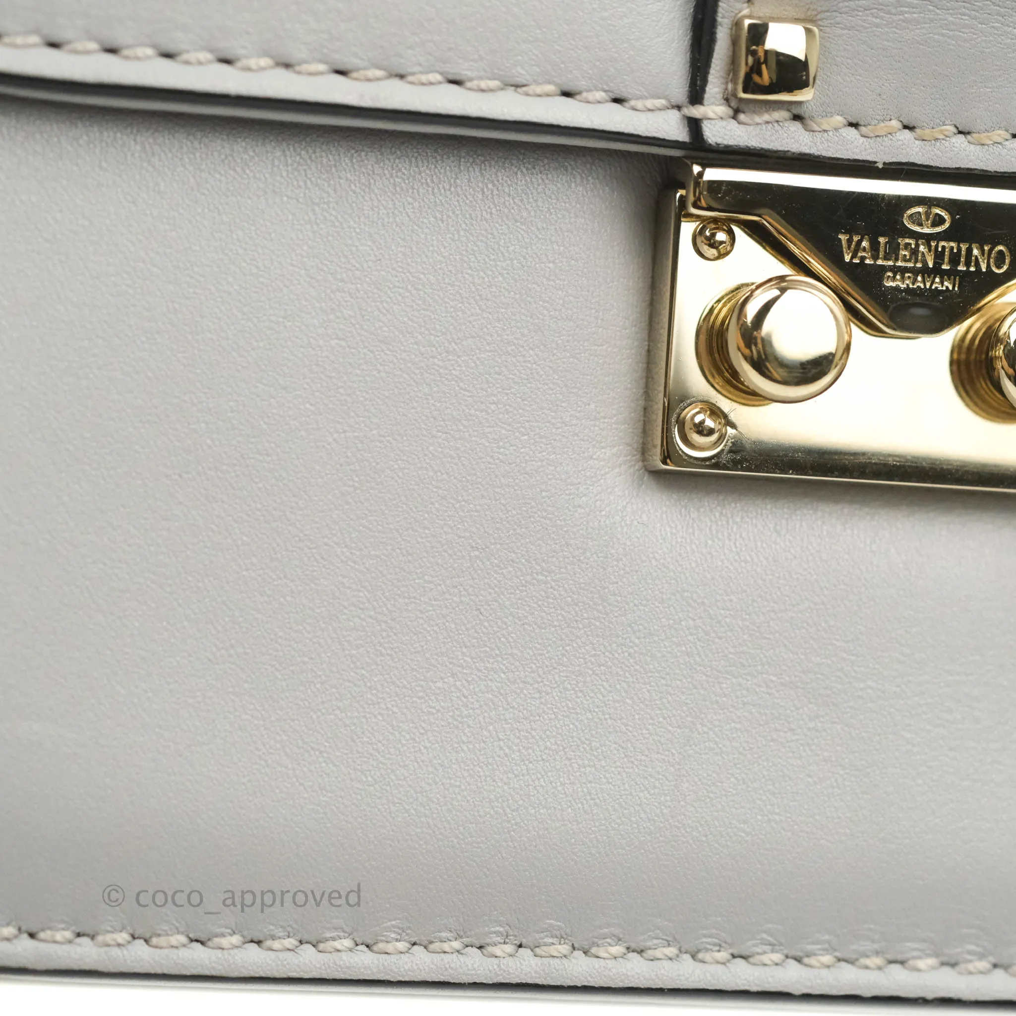 Valentino Vitello Small Glam Lock Rockstud Flap Grey
