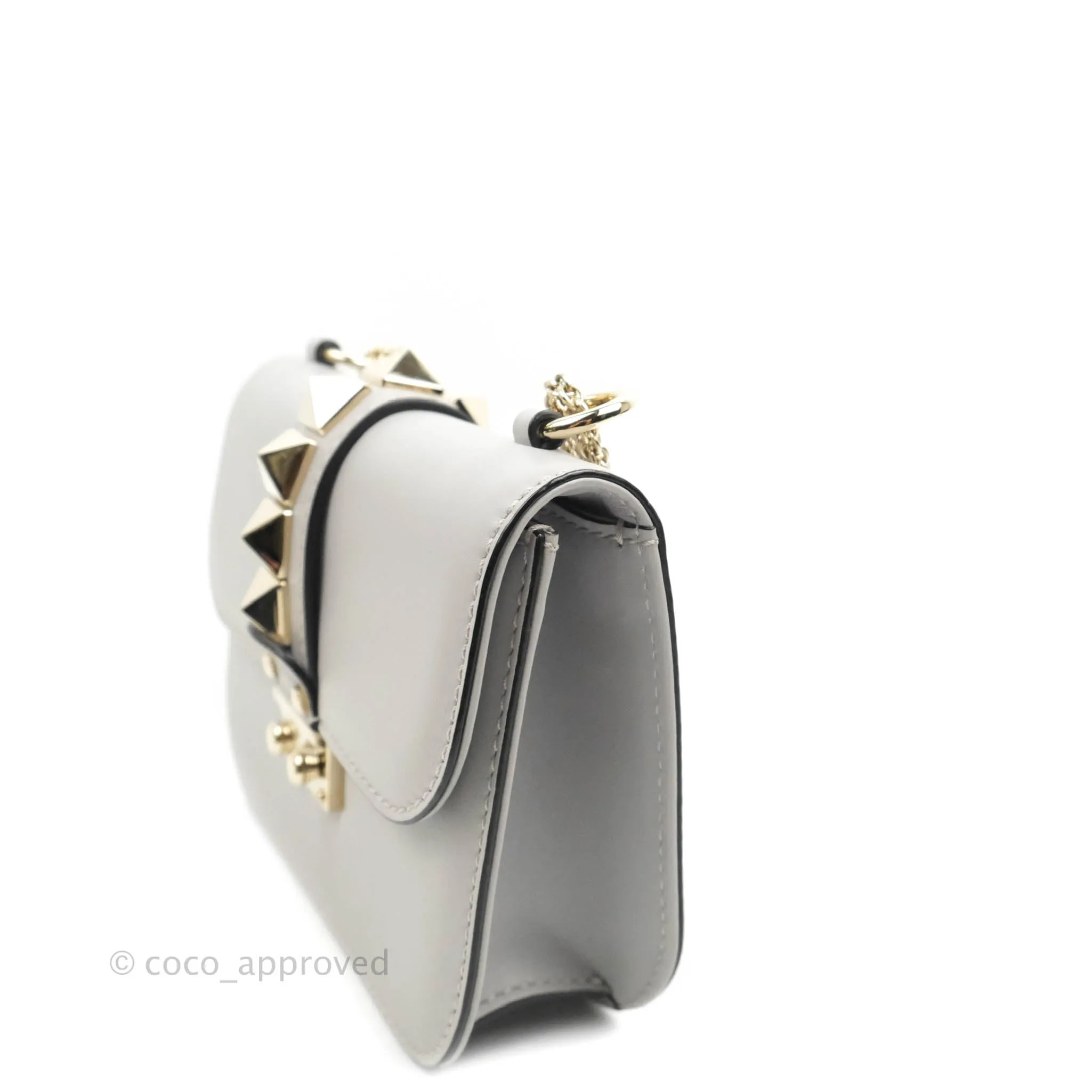 Valentino Vitello Small Glam Lock Rockstud Flap Grey