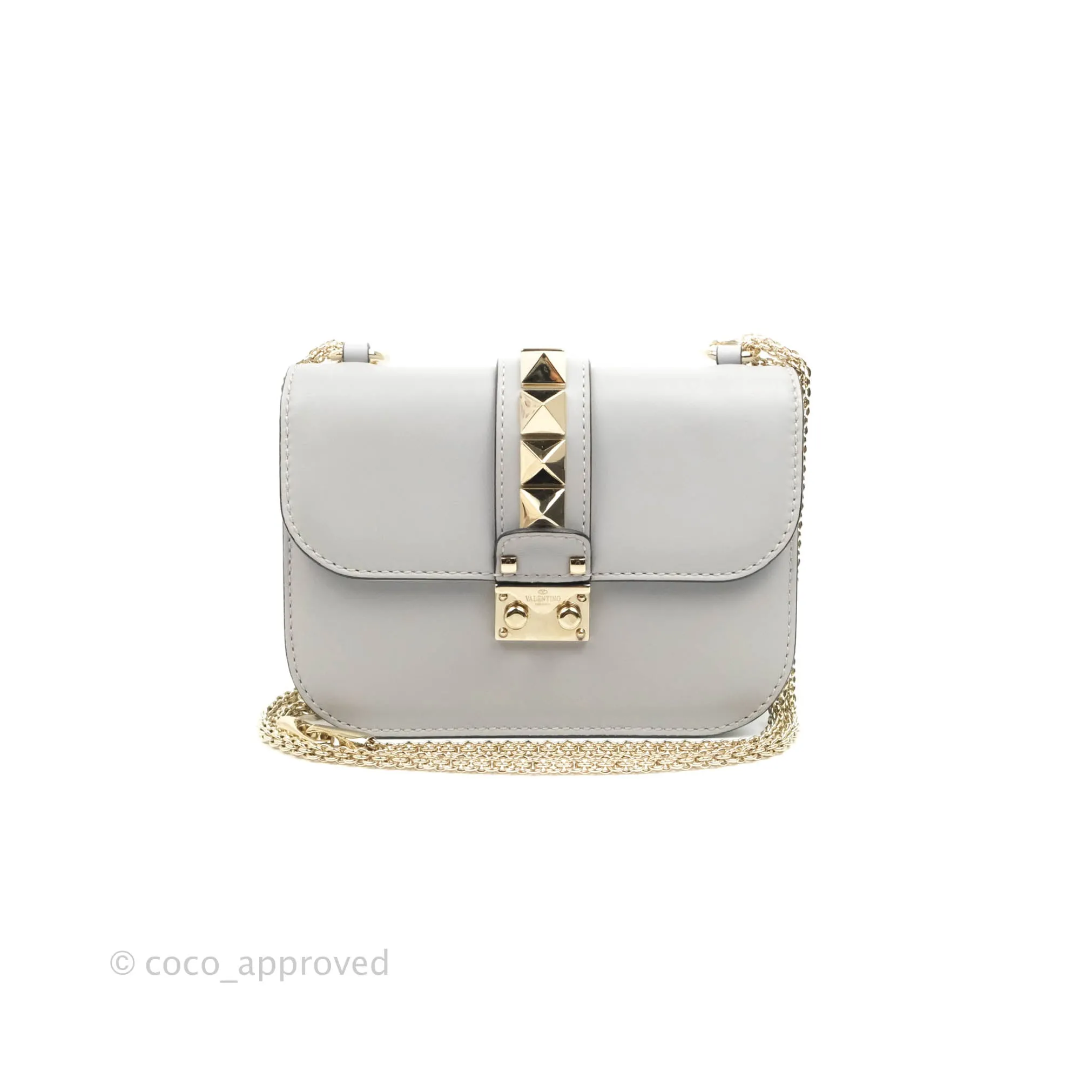 Valentino Vitello Small Glam Lock Rockstud Flap Grey