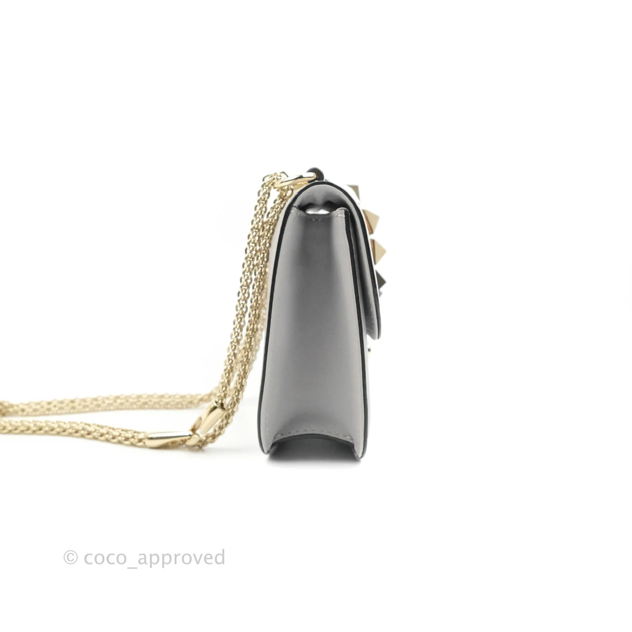 Valentino Vitello Small Glam Lock Rockstud Flap Grey