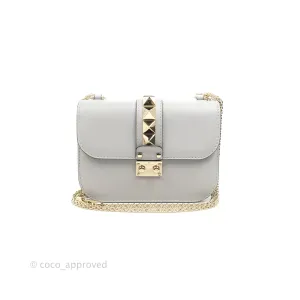 Valentino Vitello Small Glam Lock Rockstud Flap Grey