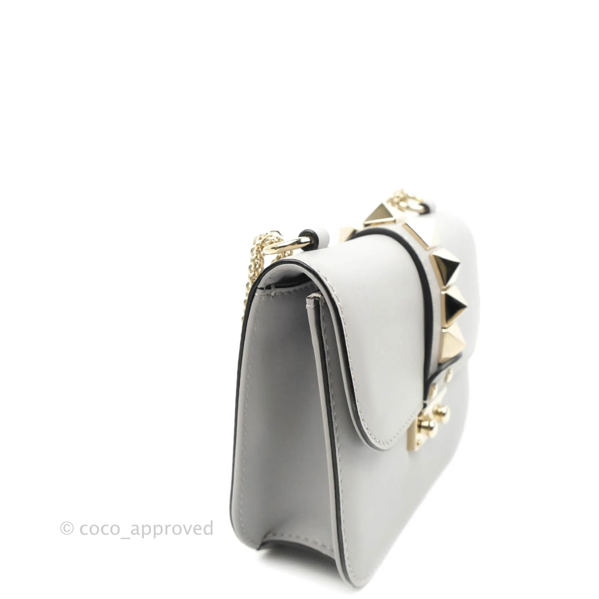 Valentino Vitello Small Glam Lock Rockstud Flap Grey