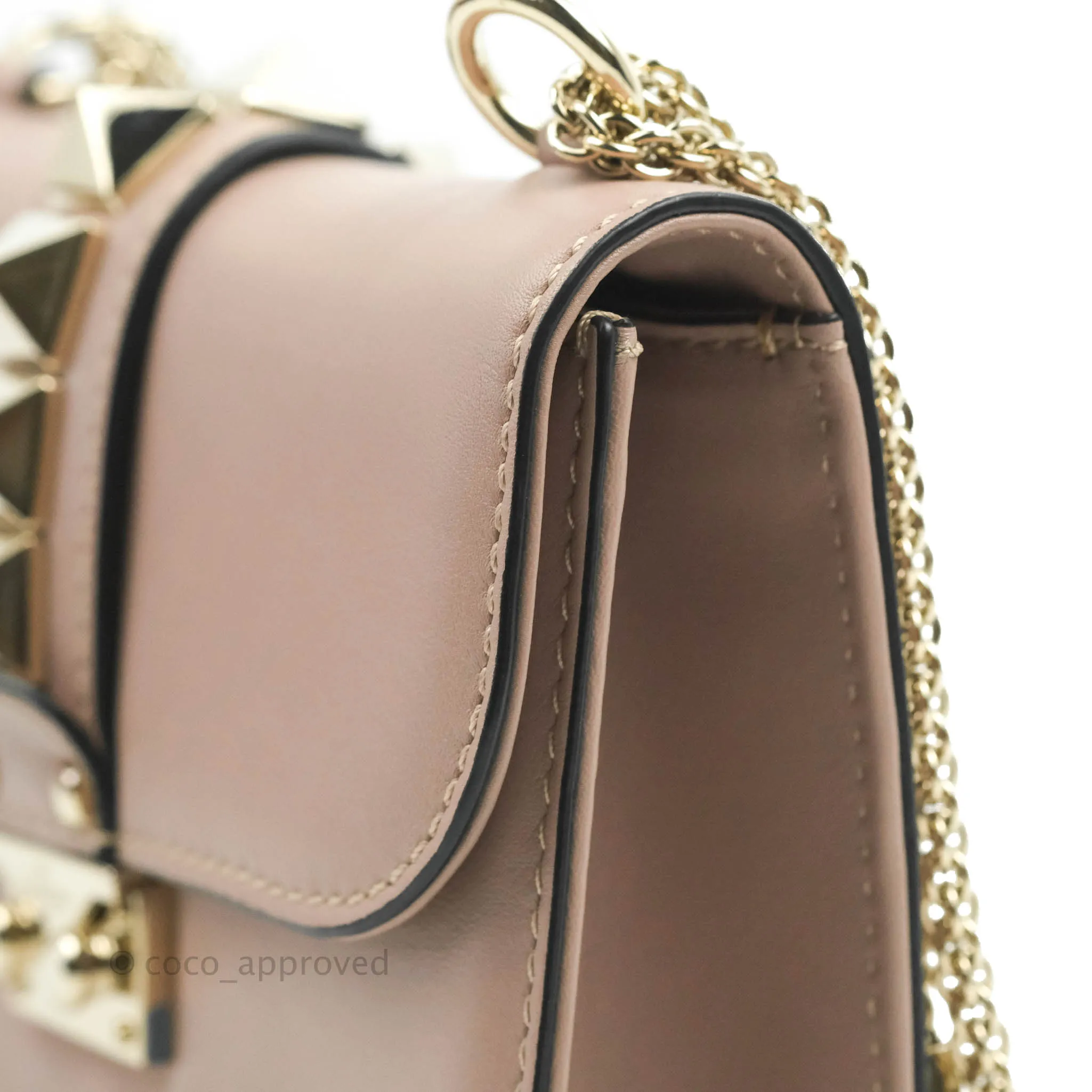 Valentino Vitello Small Glam Lock Rockstud Flap Poudre