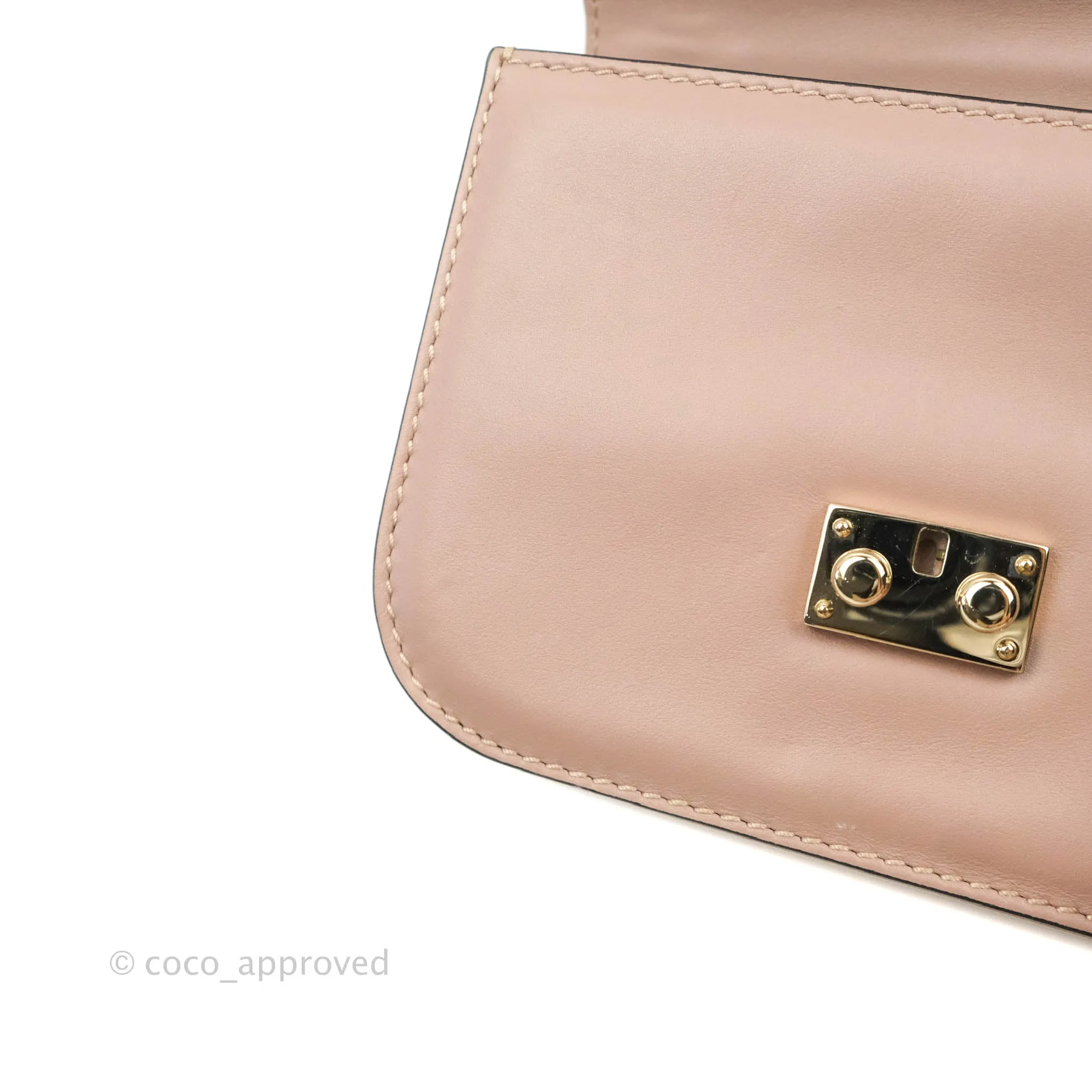 Valentino Vitello Small Glam Lock Rockstud Flap Poudre