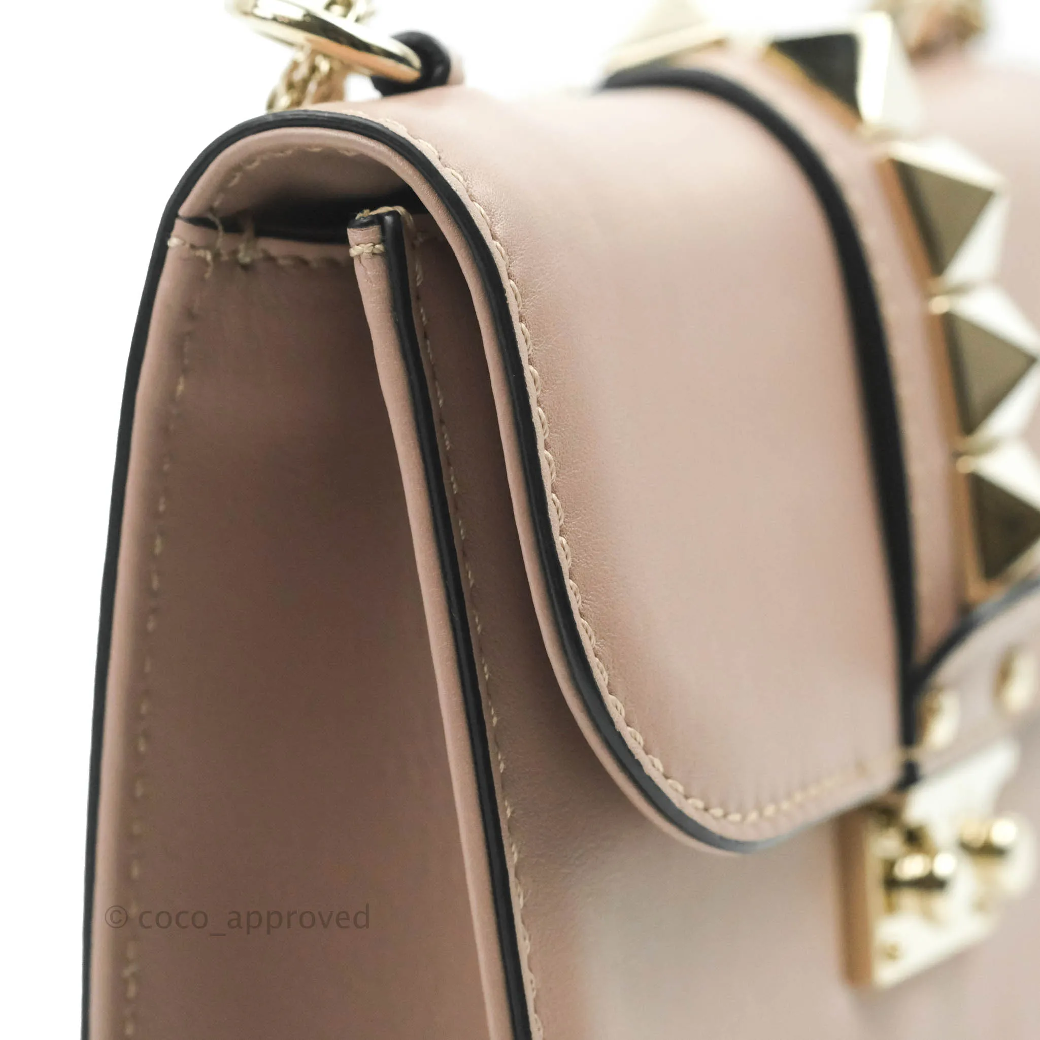 Valentino Vitello Small Glam Lock Rockstud Flap Poudre