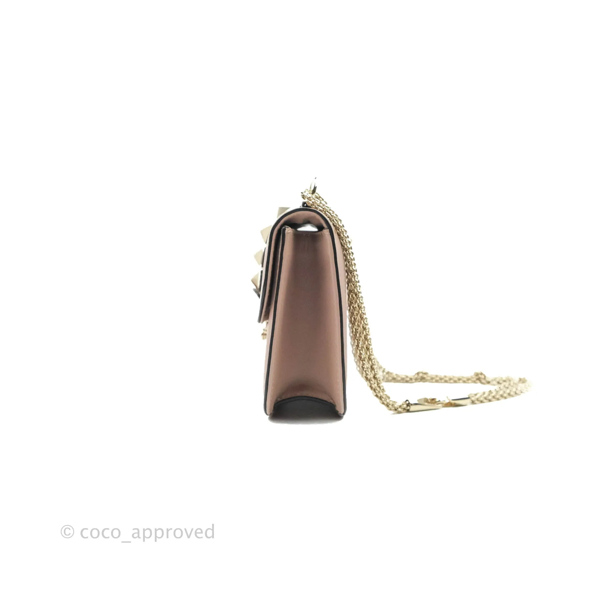 Valentino Vitello Small Glam Lock Rockstud Flap Poudre