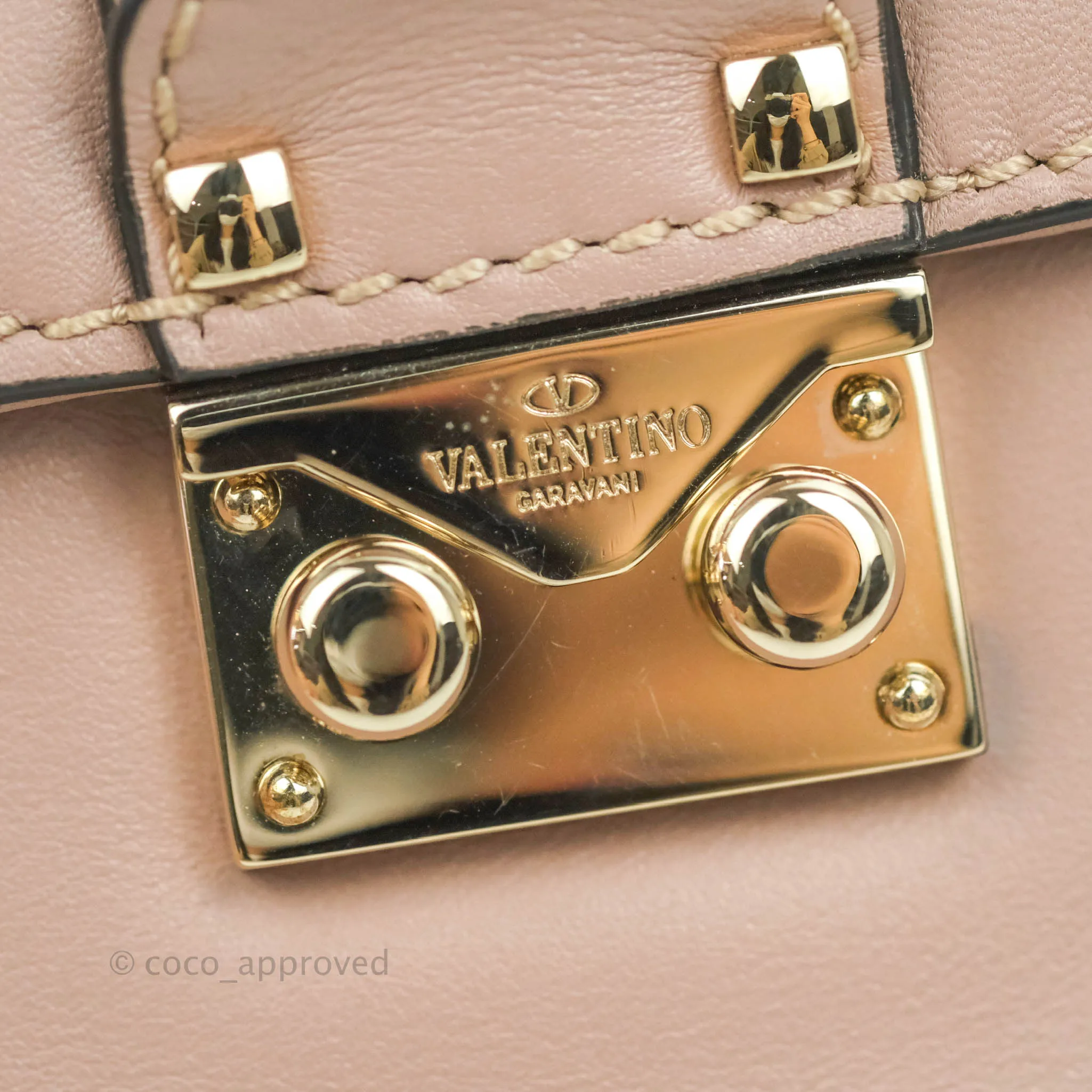 Valentino Vitello Small Glam Lock Rockstud Flap Poudre