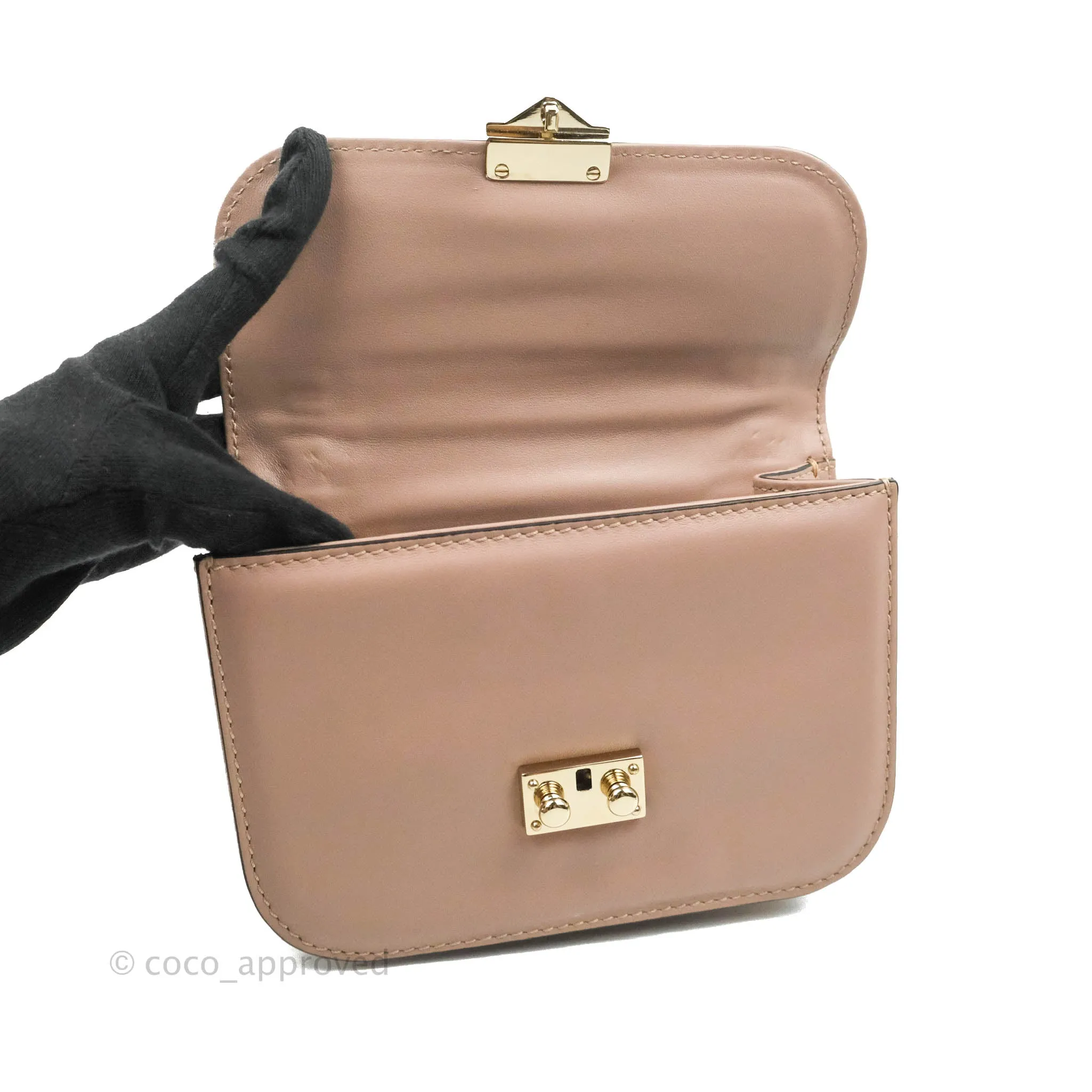 Valentino Vitello Small Glam Lock Rockstud Flap Poudre