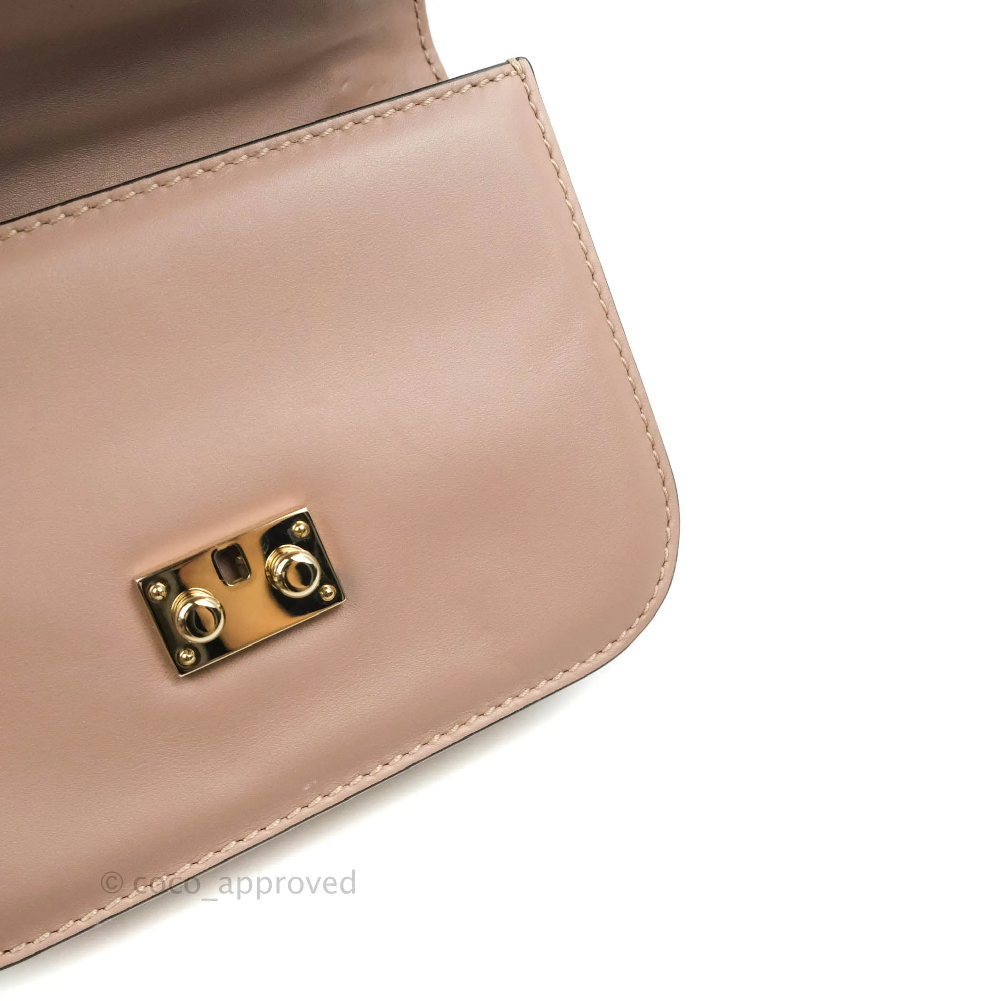 Valentino Vitello Small Glam Lock Rockstud Flap Poudre