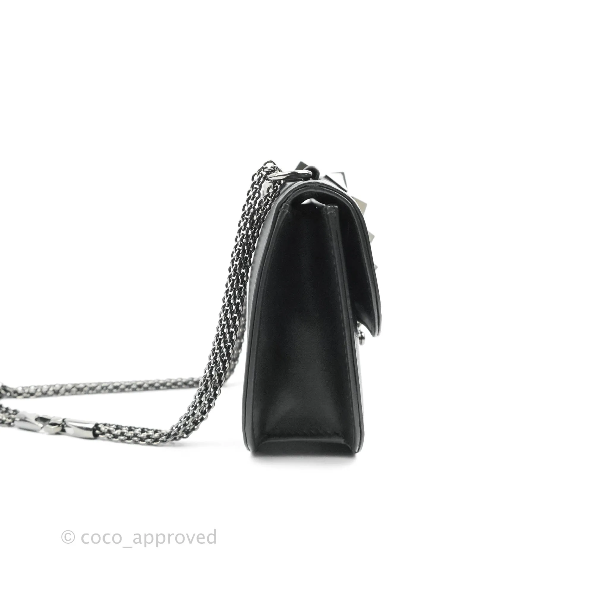 Valentino Vitello Small Glam Lock Rockstud Flap So Black
