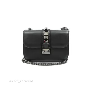 Valentino Vitello Small Glam Lock Rockstud Flap So Black