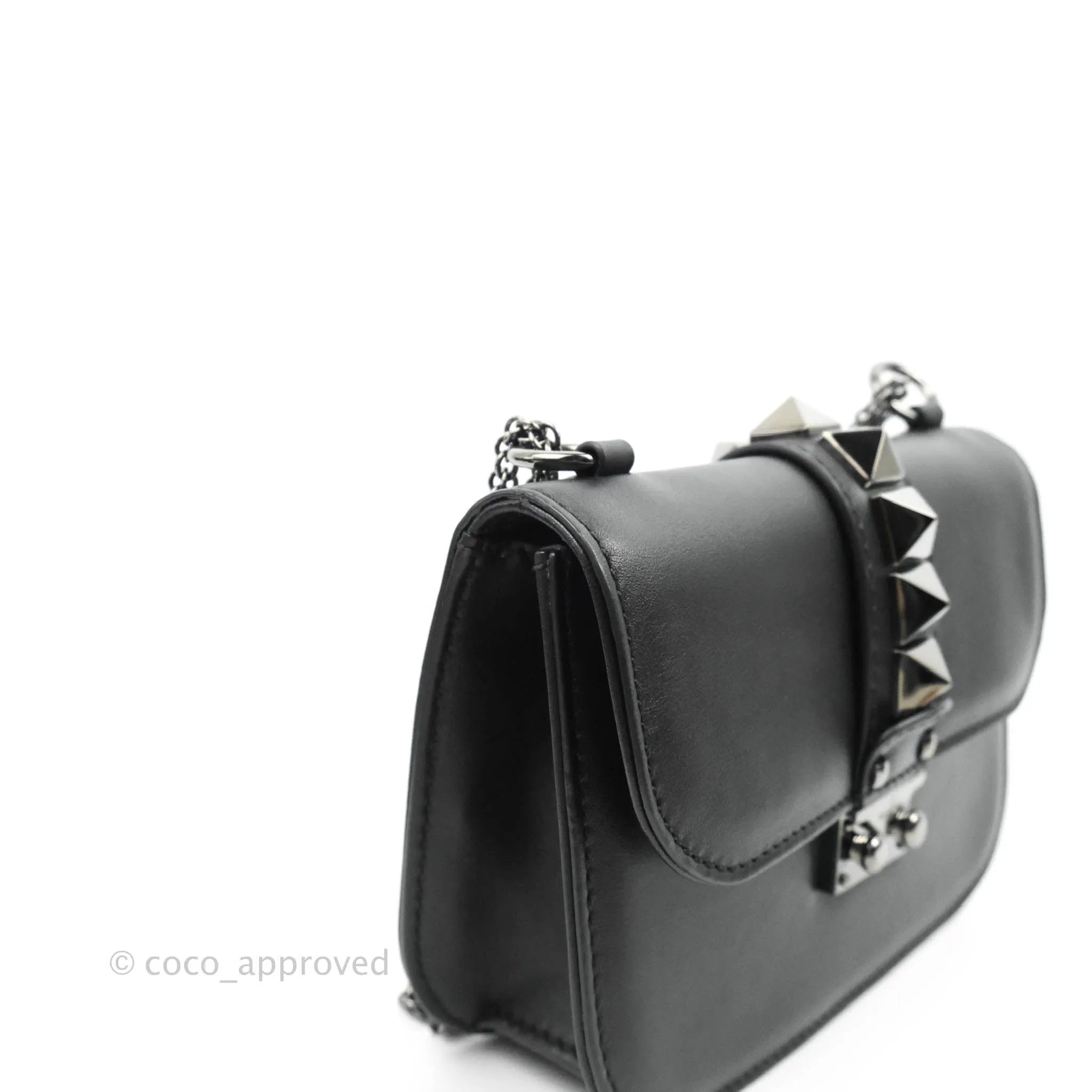 Valentino Vitello Small Glam Lock Rockstud Flap So Black
