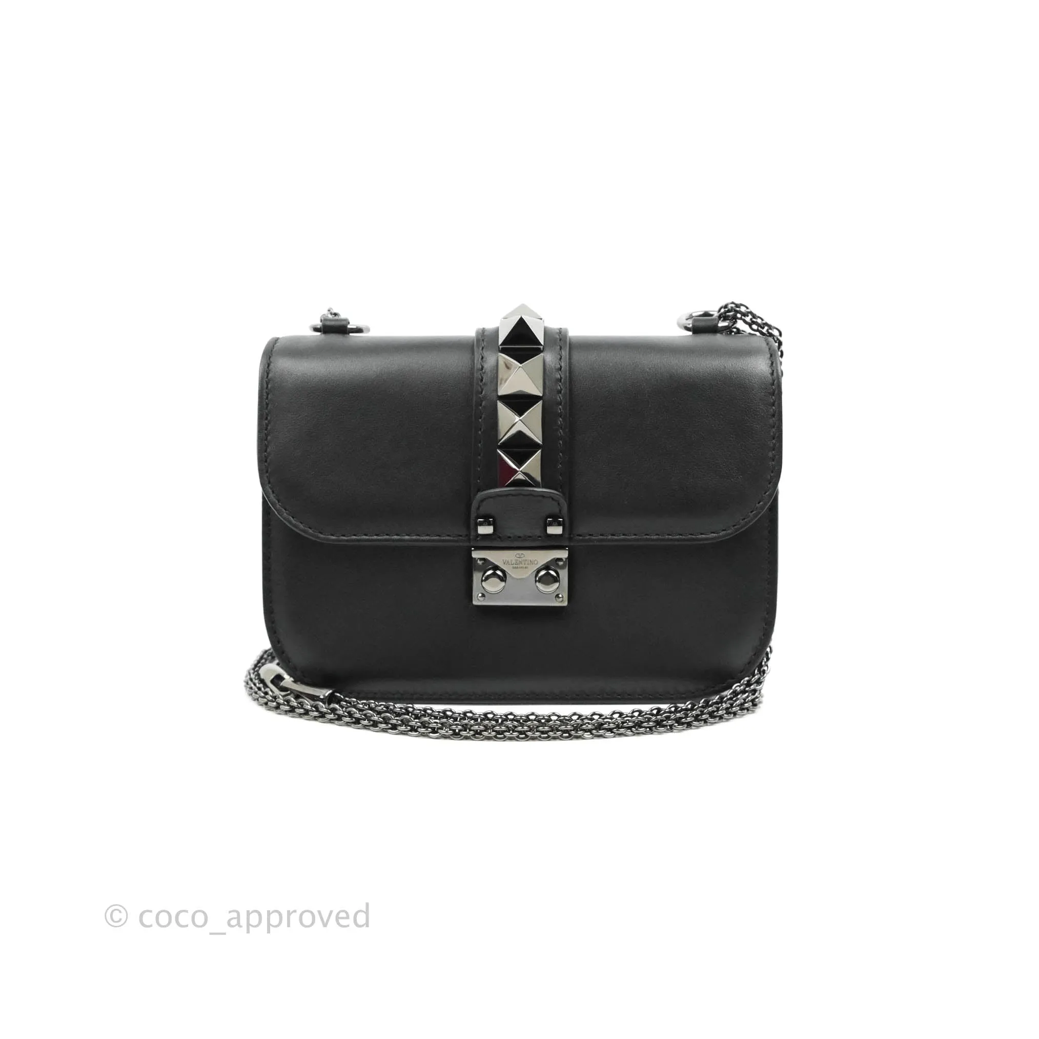 Valentino Vitello Small Glam Lock Rockstud Flap So Black