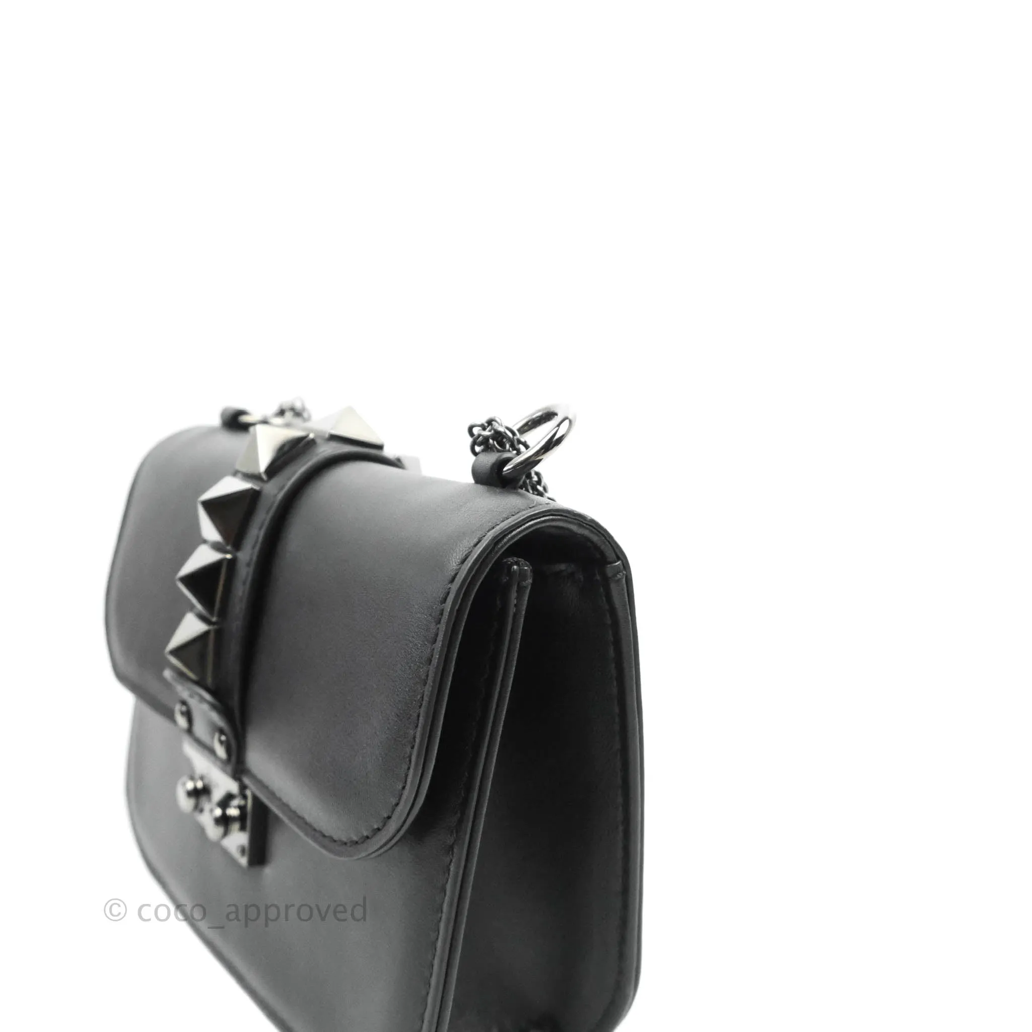 Valentino Vitello Small Glam Lock Rockstud Flap So Black